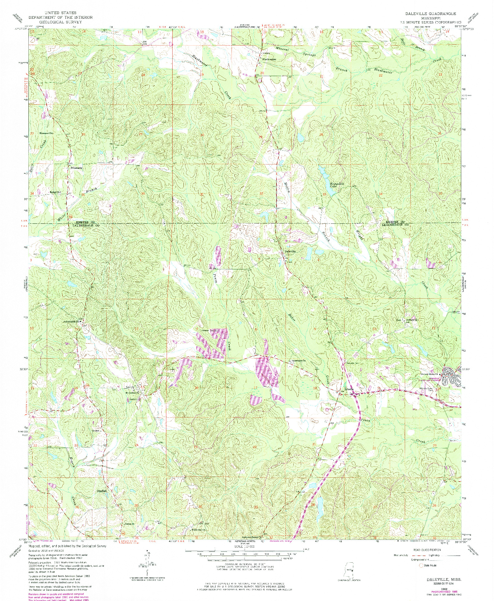 USGS 1:24000-SCALE QUADRANGLE FOR DALEVILLE, MS 1962