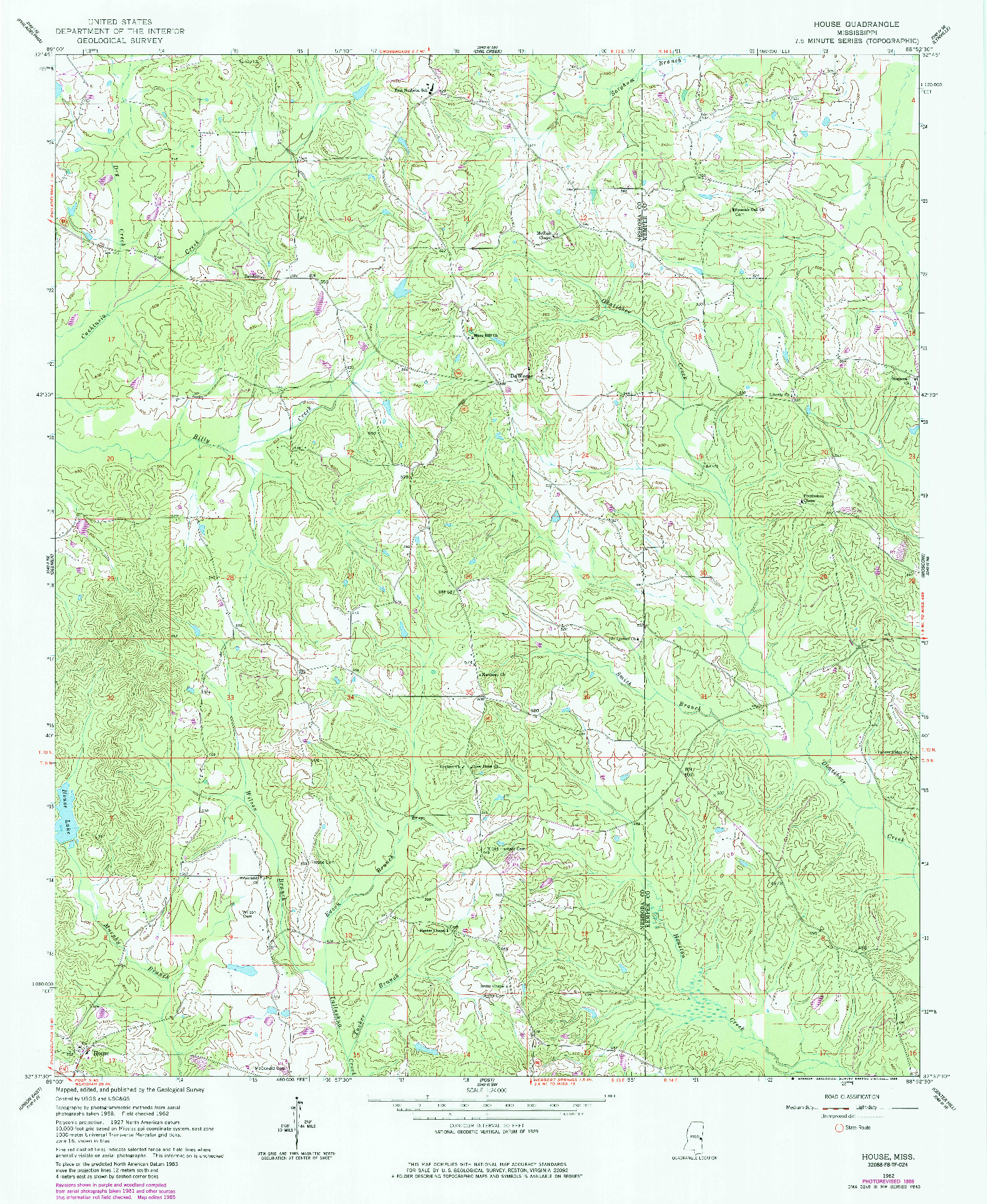 USGS 1:24000-SCALE QUADRANGLE FOR HOUSE, MS 1962