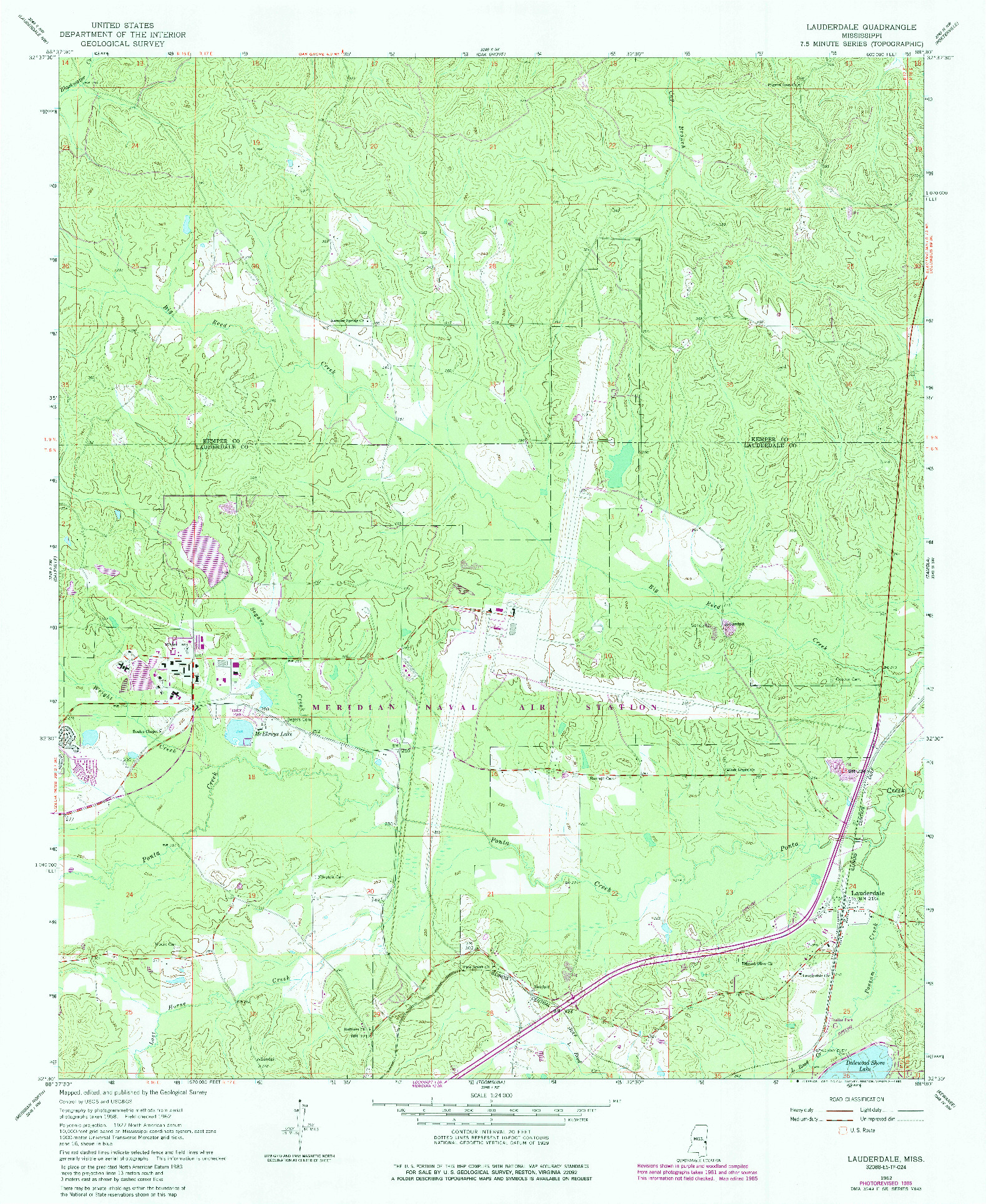 USGS 1:24000-SCALE QUADRANGLE FOR LAUDERDALE, MS 1962