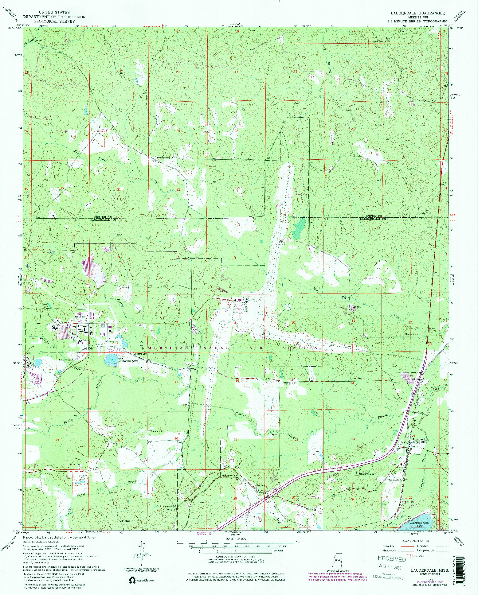 USGS 1:24000-SCALE QUADRANGLE FOR LAUDERDALE, MS 1962