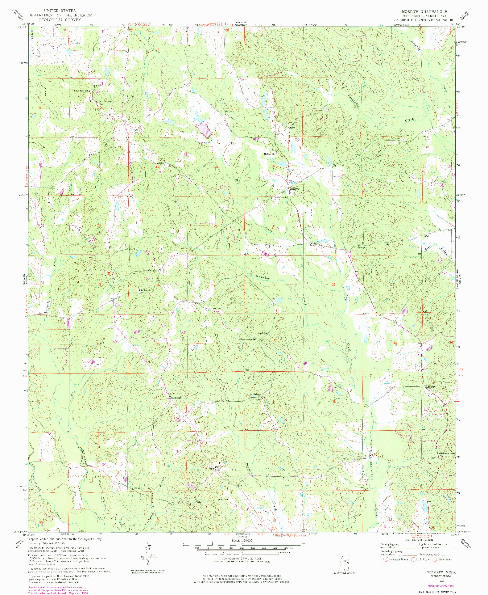 USGS 1:24000-SCALE QUADRANGLE FOR MOSCOW, MS 1962