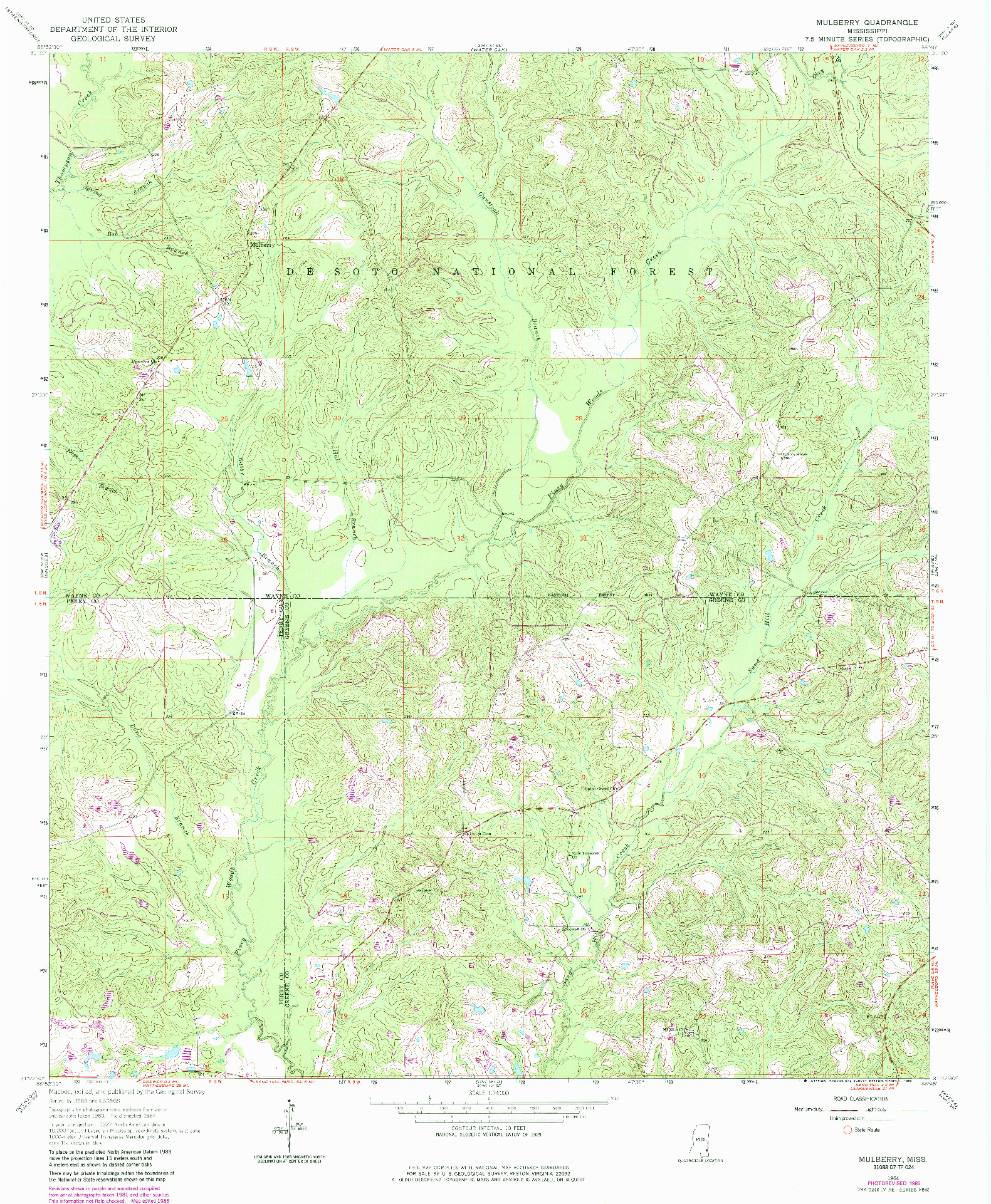 USGS 1:24000-SCALE QUADRANGLE FOR MULBERRY, MS 1964