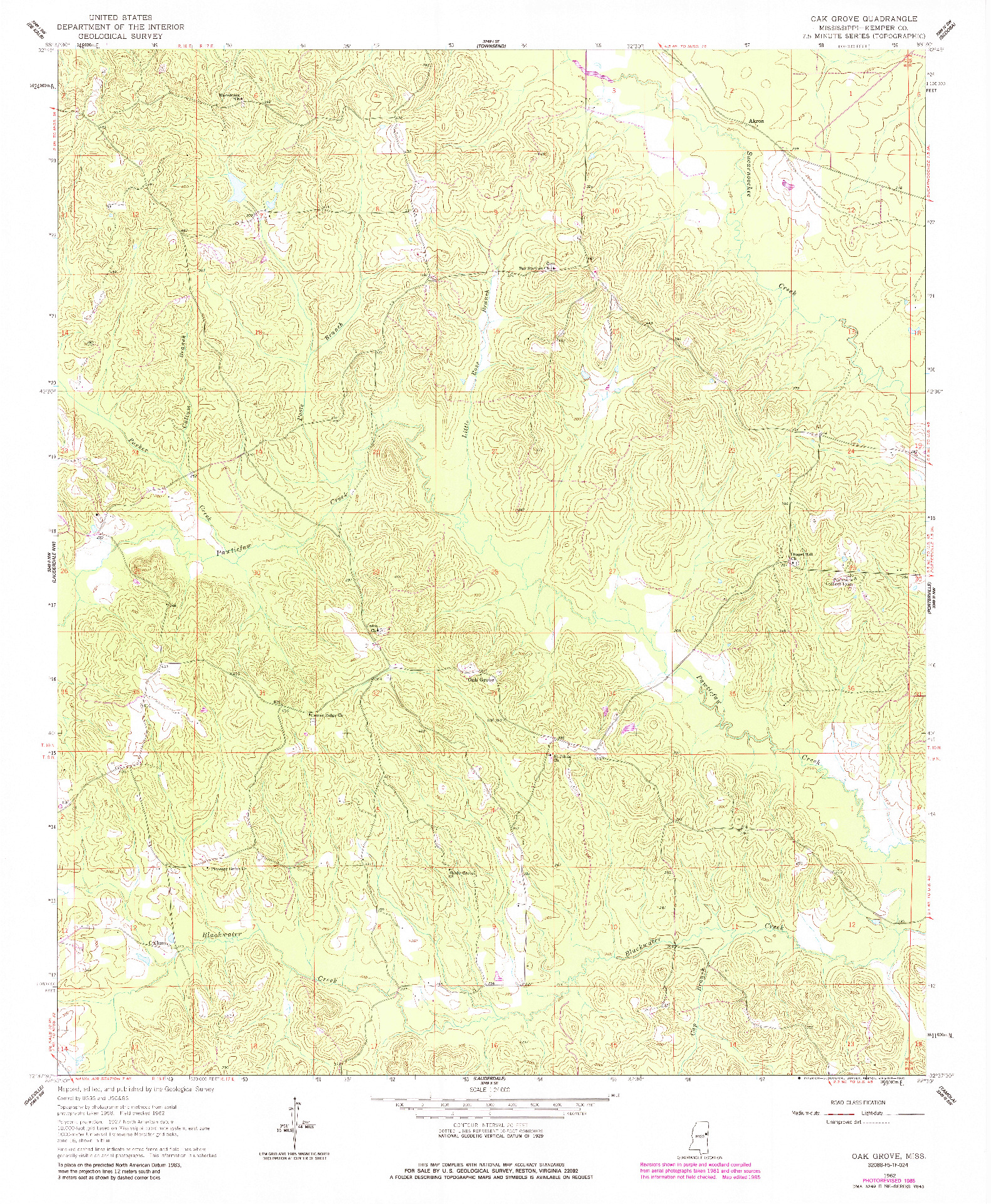 USGS 1:24000-SCALE QUADRANGLE FOR OAK GROVE, MS 1962