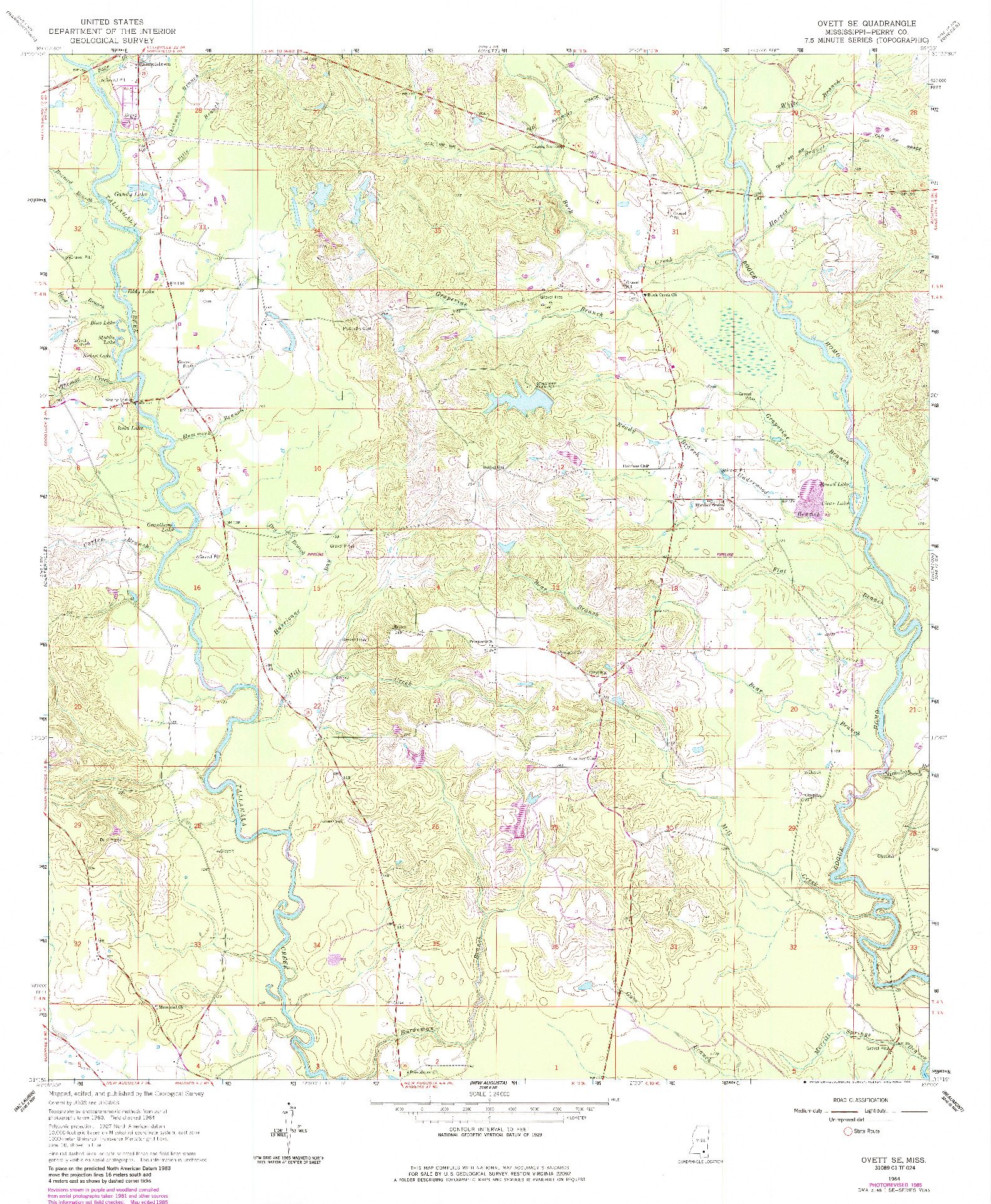 USGS 1:24000-SCALE QUADRANGLE FOR OVETT SE, MS 1964