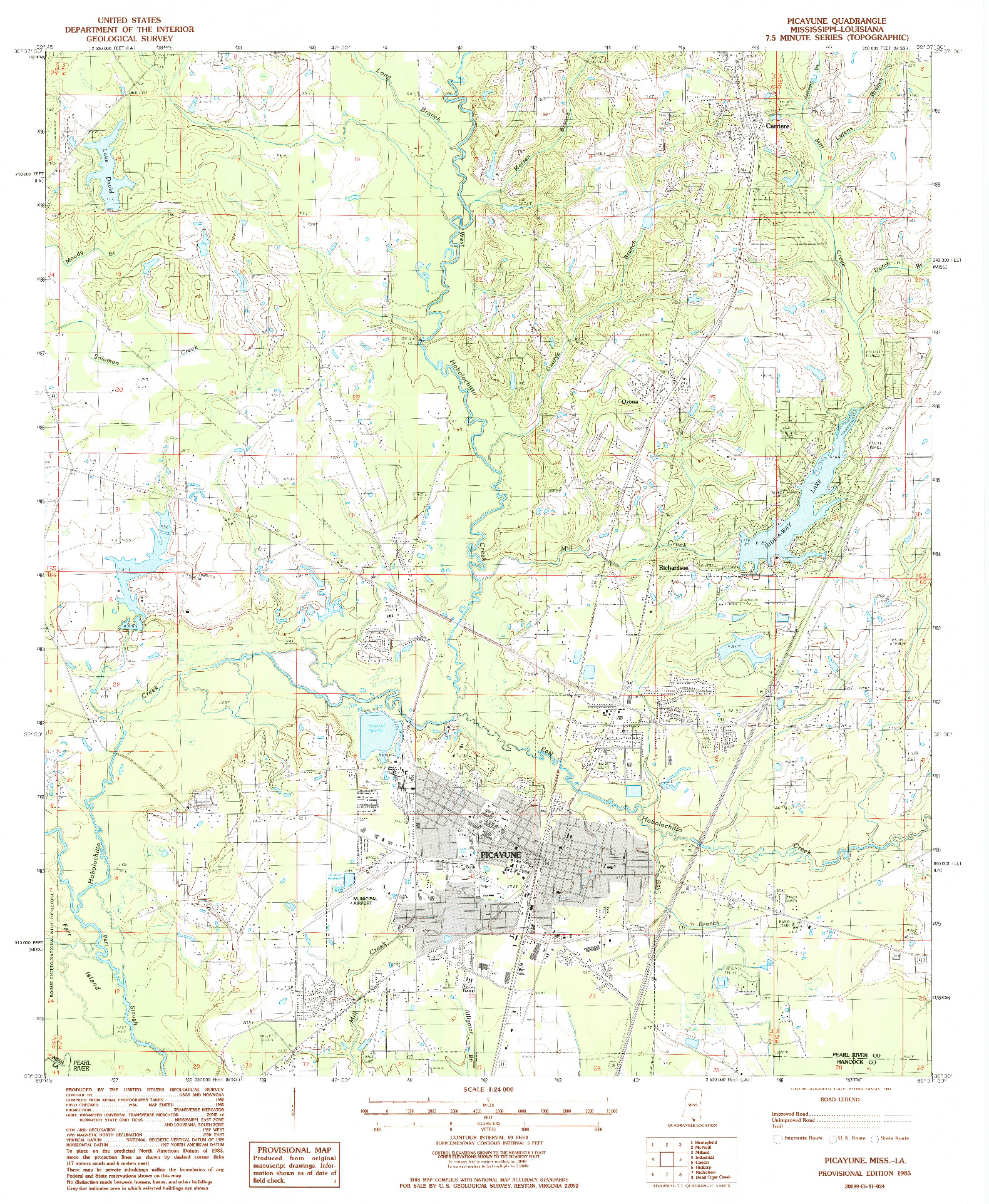 USGS 1:24000-SCALE QUADRANGLE FOR PICAYUNE, MS 1985