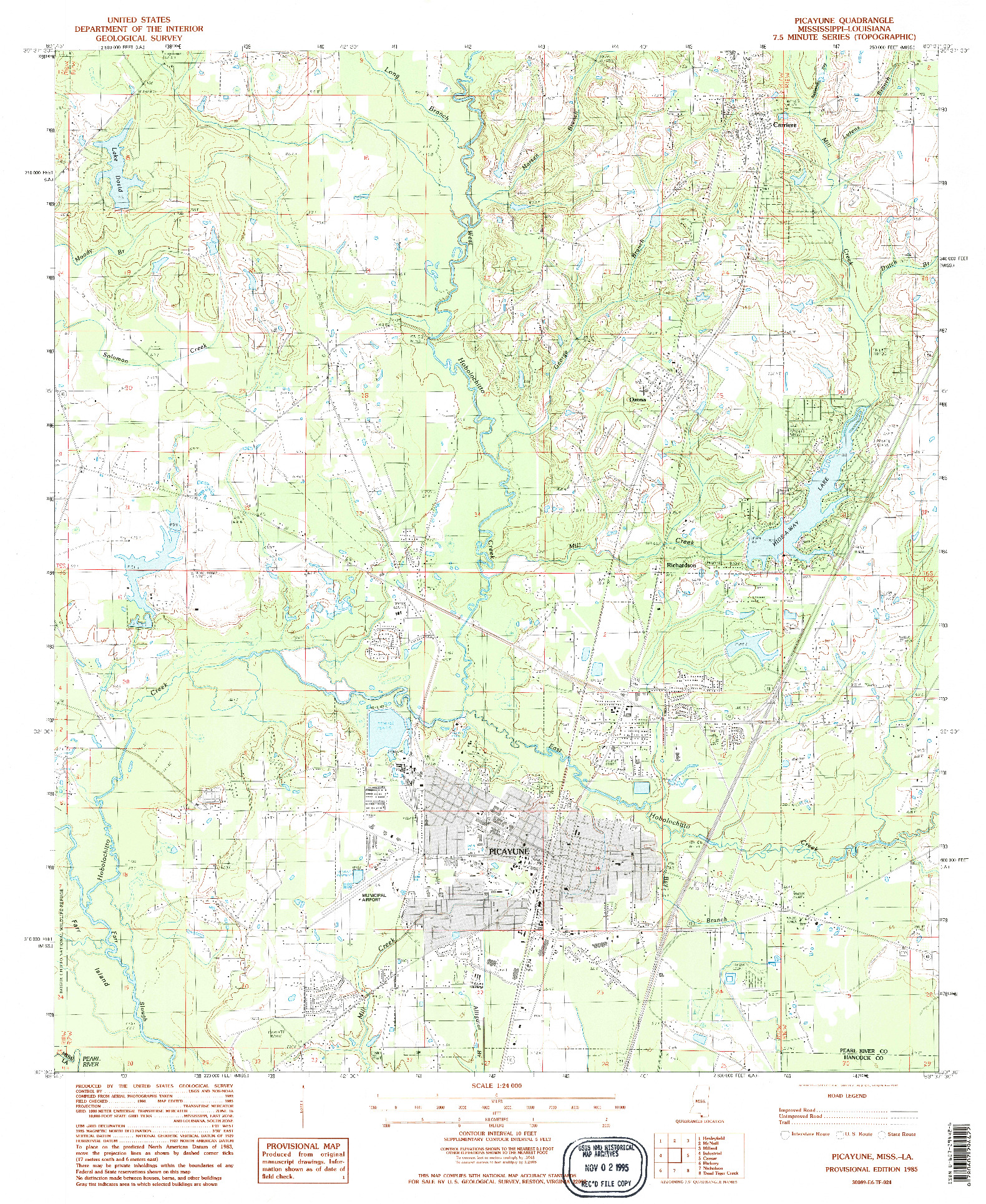 USGS 1:24000-SCALE QUADRANGLE FOR PICAYUNE, MS 1985