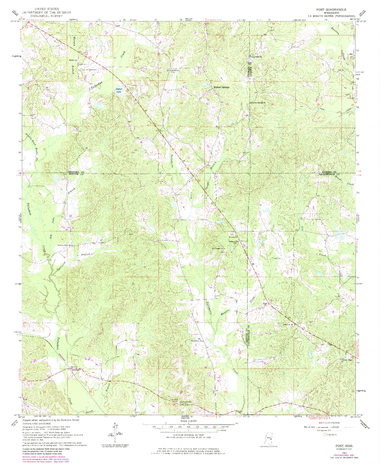 USGS 1:24000-SCALE QUADRANGLE FOR POST, MS 1962