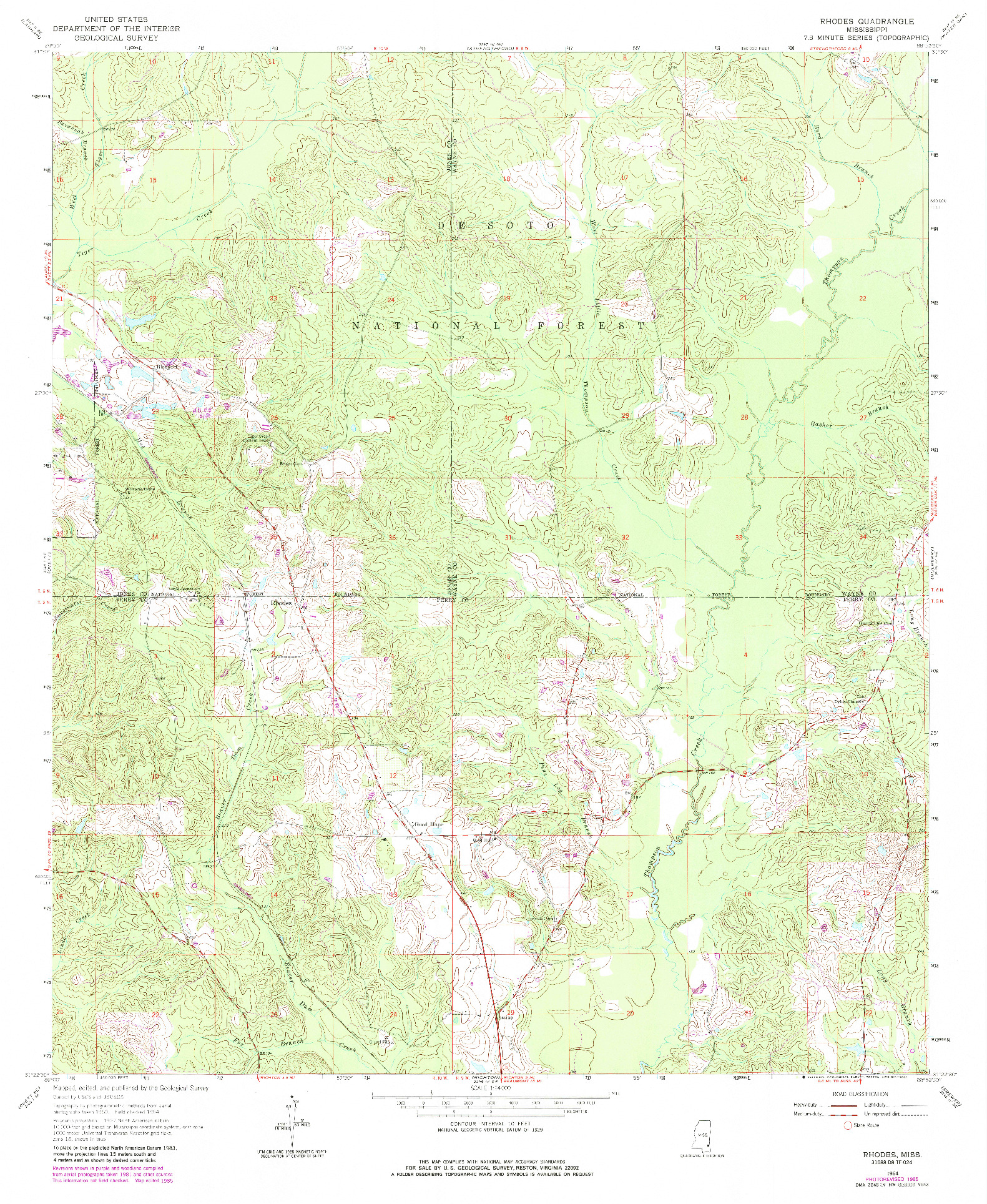 USGS 1:24000-SCALE QUADRANGLE FOR RHODES, MS 1964