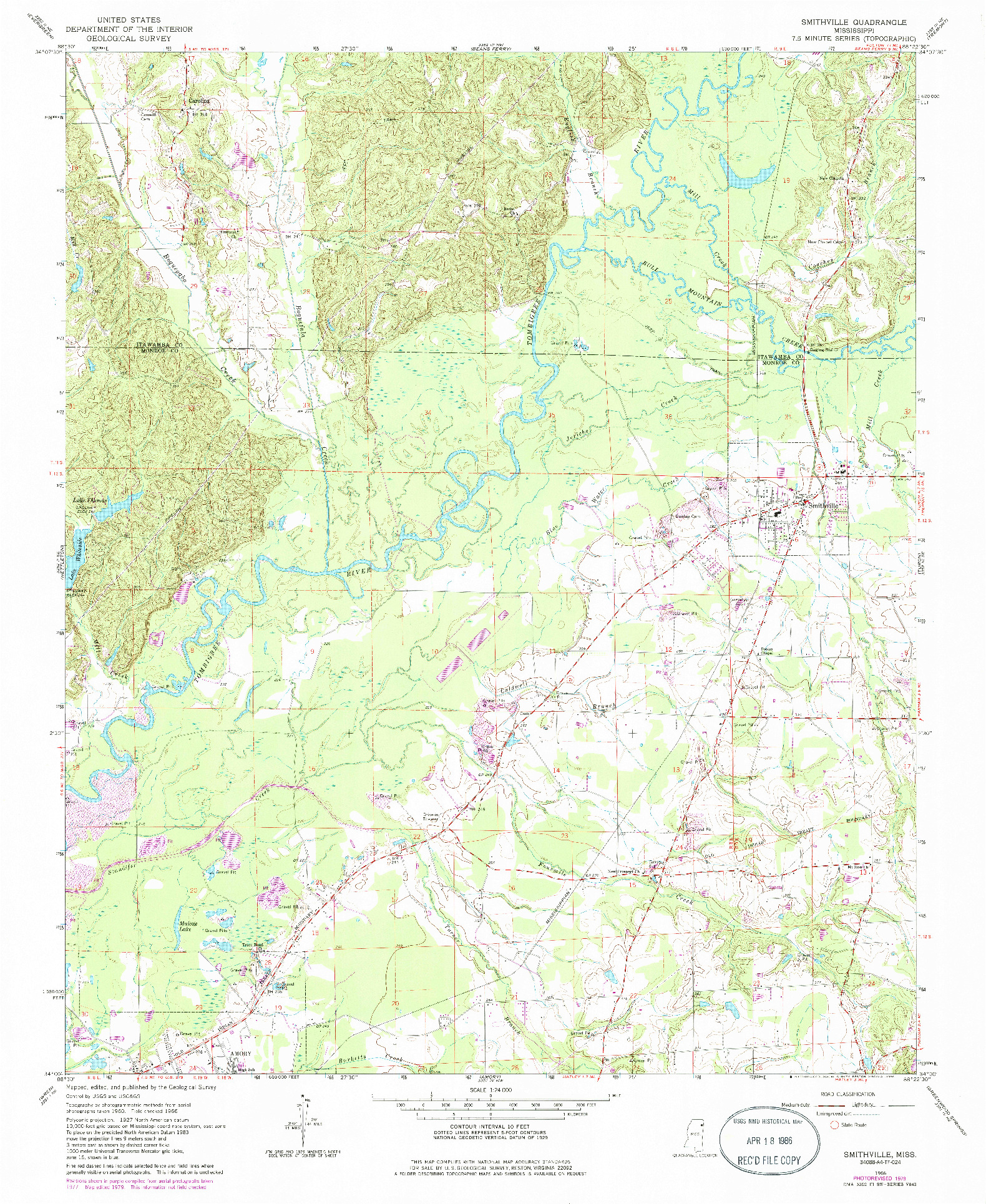 USGS 1:24000-SCALE QUADRANGLE FOR SMITHVILLE, MS 1966