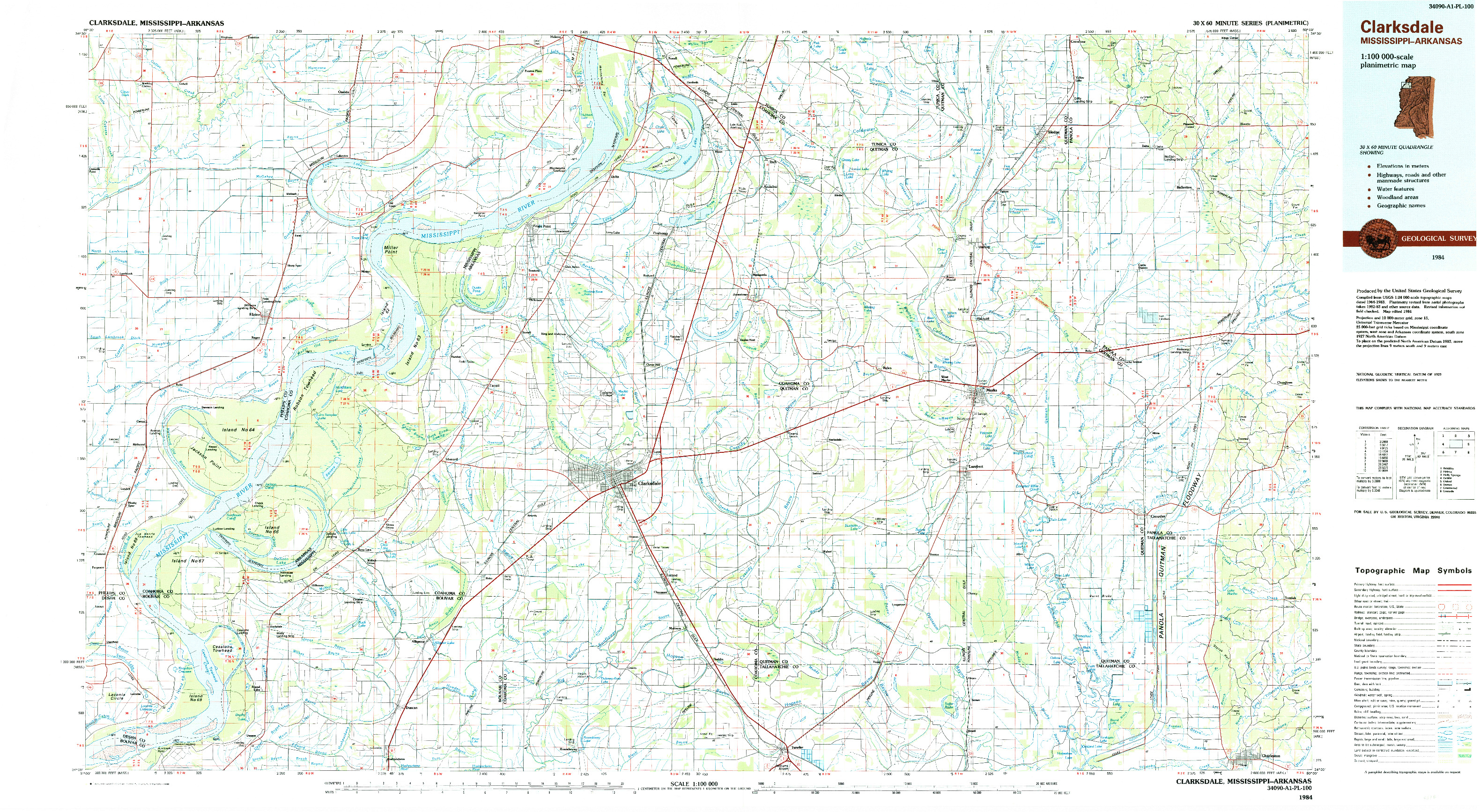 USGS 1:100000-SCALE QUADRANGLE FOR CLARKSDALE, MS 1984