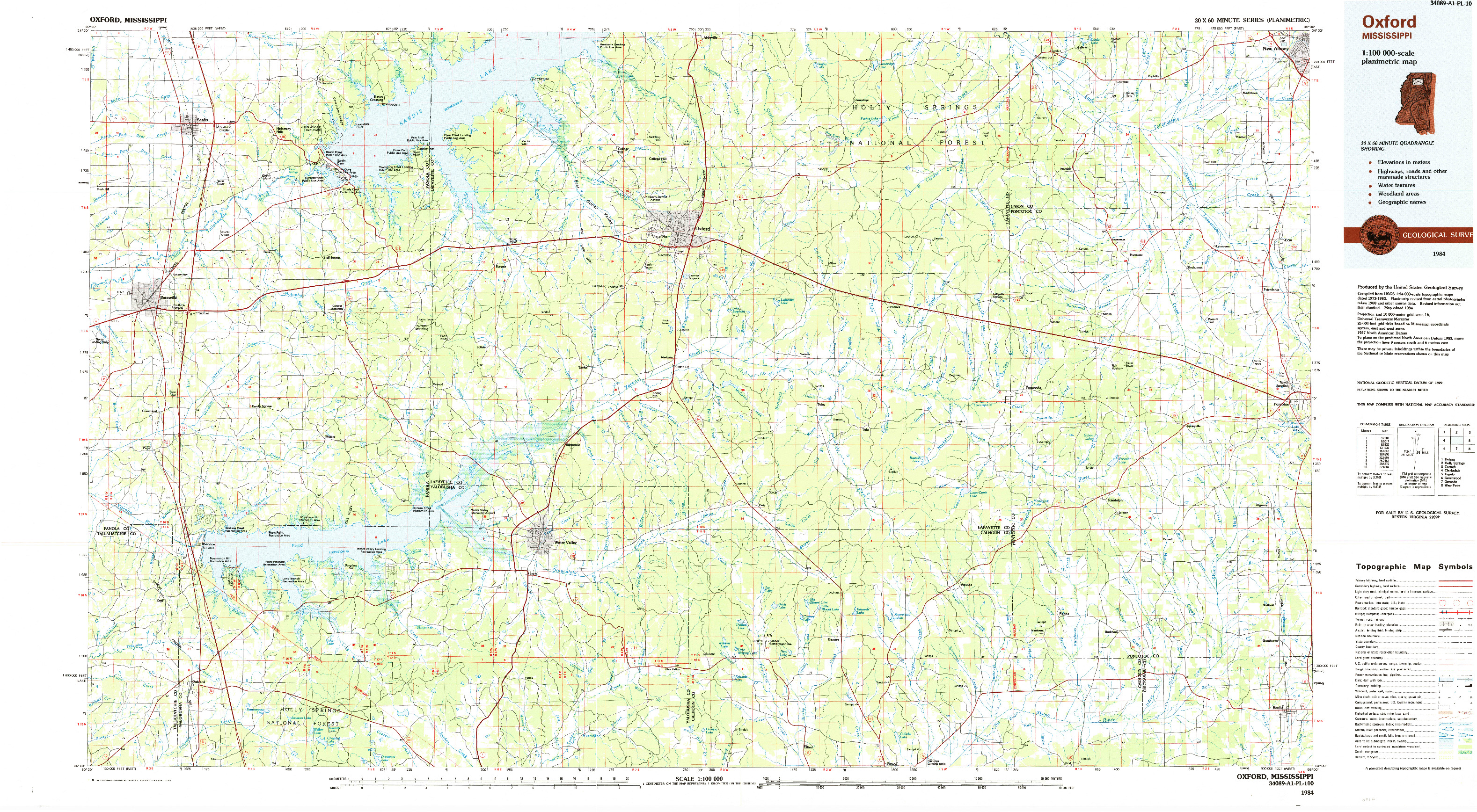 USGS 1:100000-SCALE QUADRANGLE FOR OXFORD, MS 1984