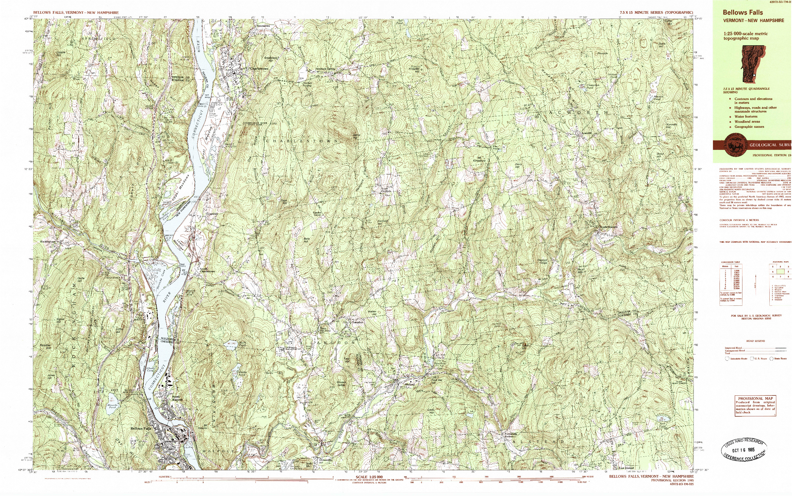 USGS 1:25000-SCALE QUADRANGLE FOR BELLOWS FALLS, VT 1985