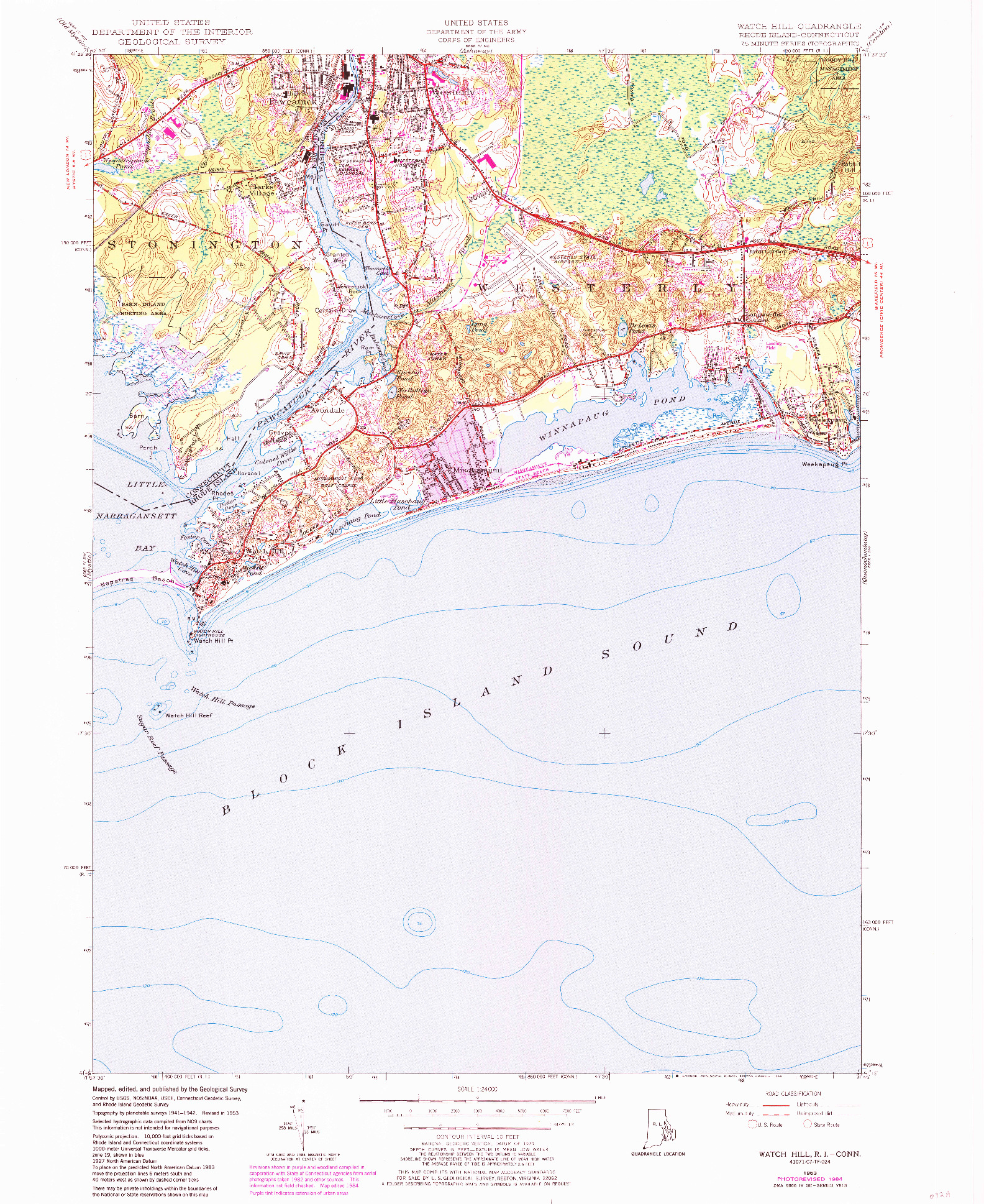 USGS 1:24000-SCALE QUADRANGLE FOR WATCH HILL, RI 1953