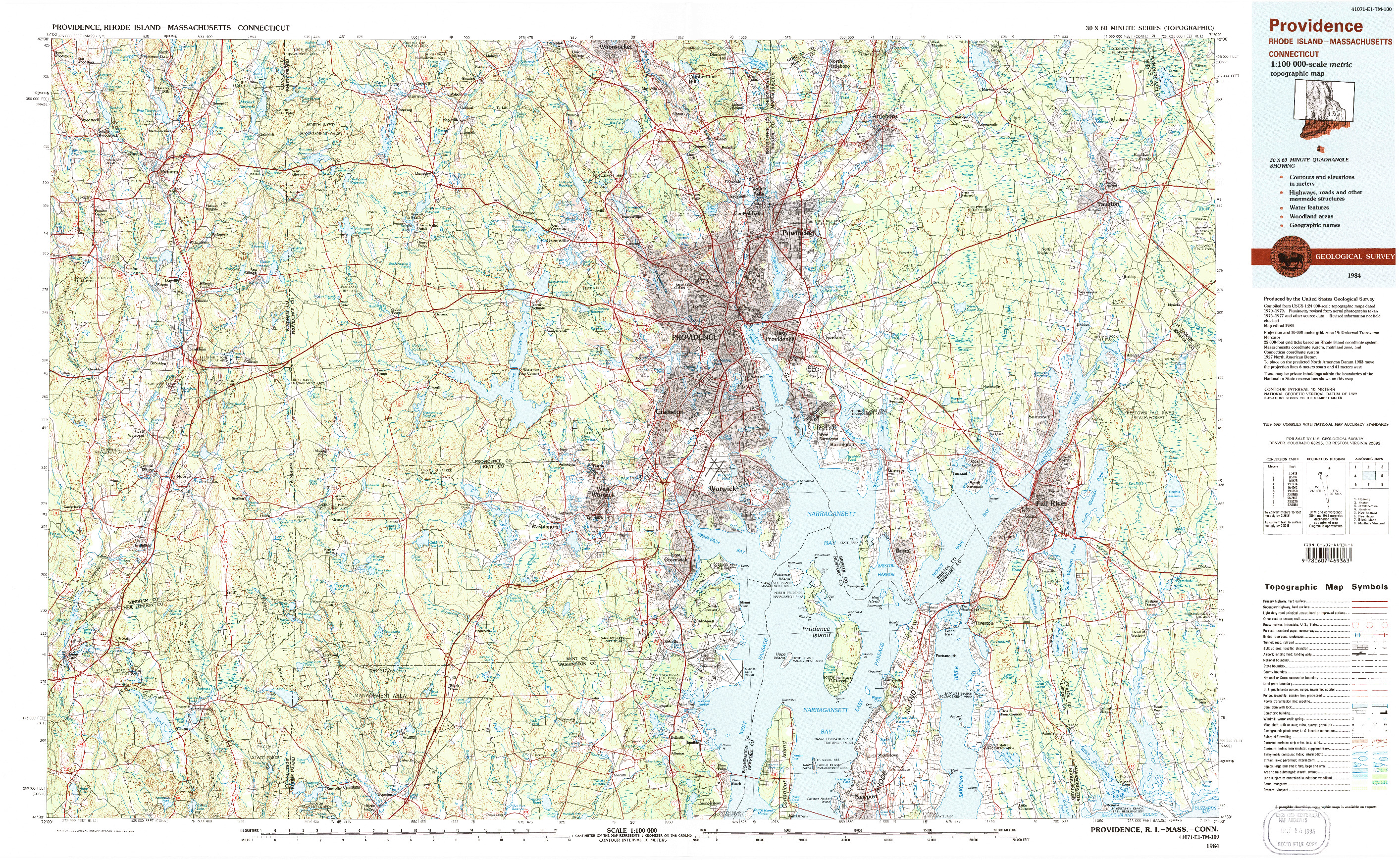 USGS 1:100000-SCALE QUADRANGLE FOR PROVIDENCE, RI 1984