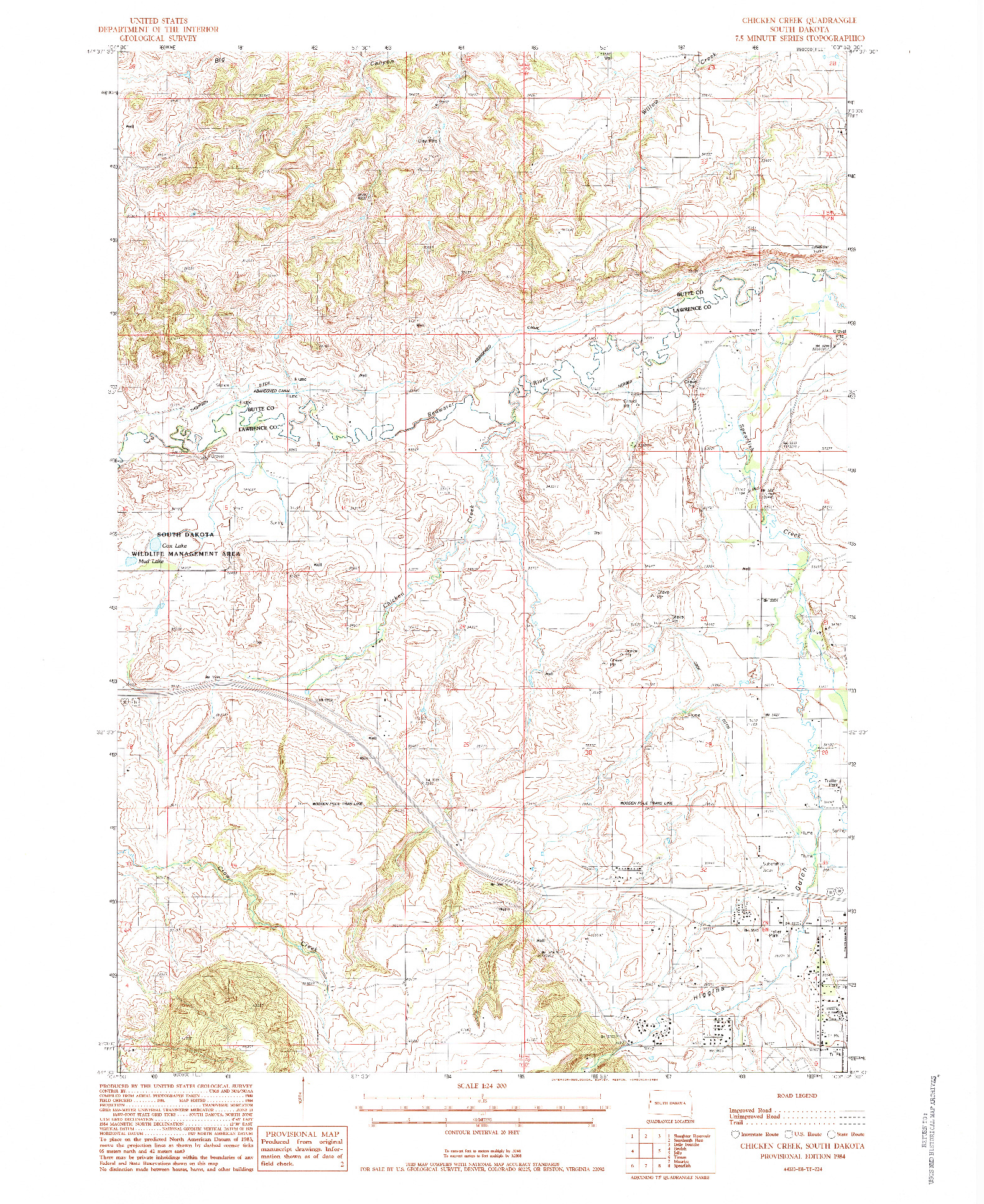 USGS 1:24000-SCALE QUADRANGLE FOR CHICKEN CREEK, SD 1984