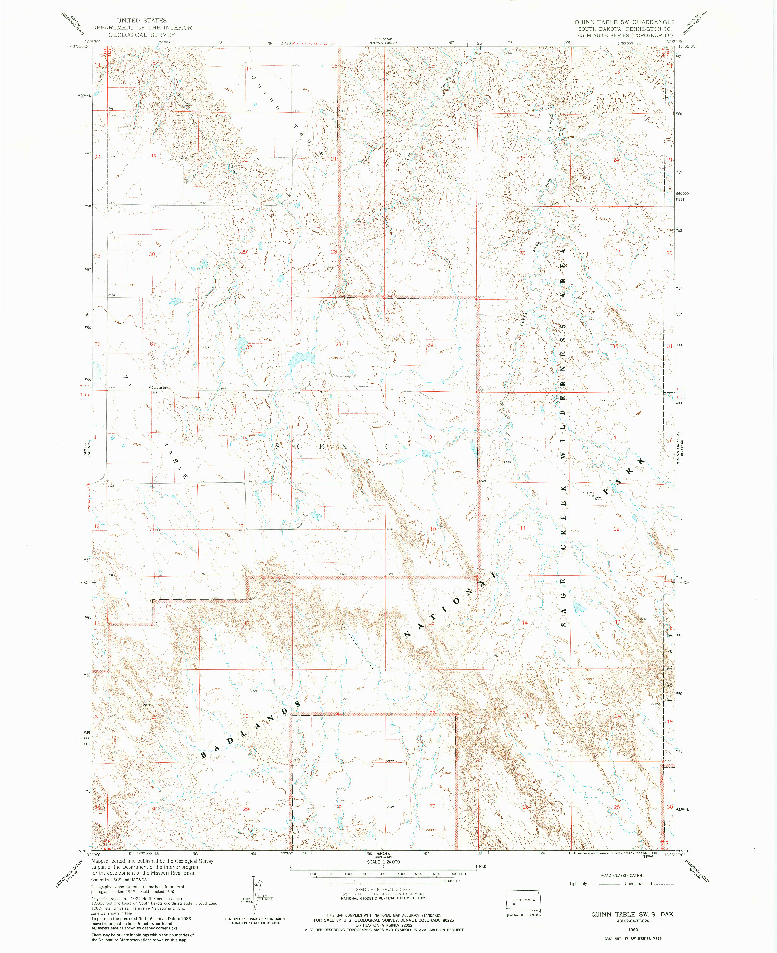 USGS 1:24000-SCALE QUADRANGLE FOR QUINN TABLE SW, SD 1960