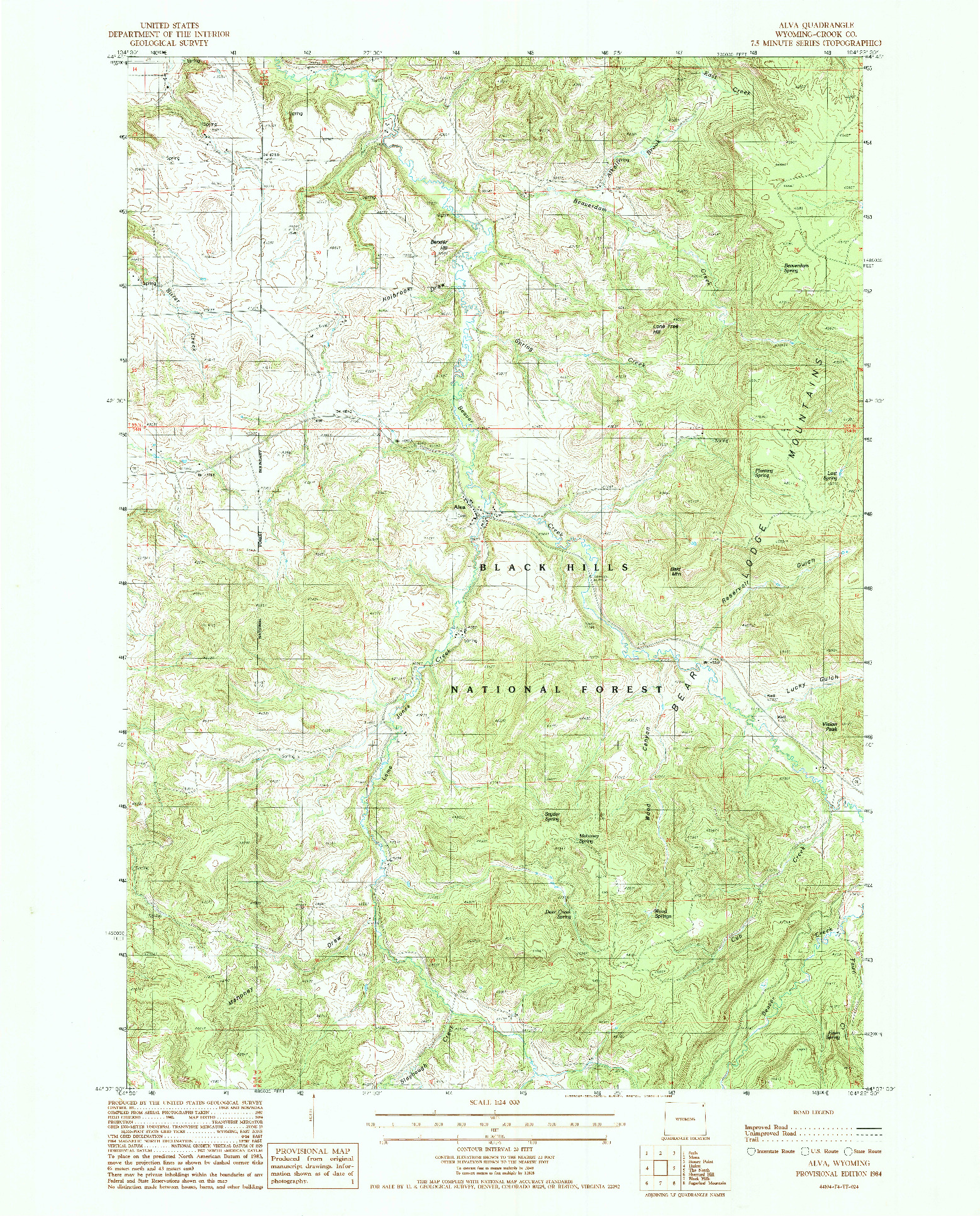 USGS 1:24000-SCALE QUADRANGLE FOR ALVA, WY 1984
