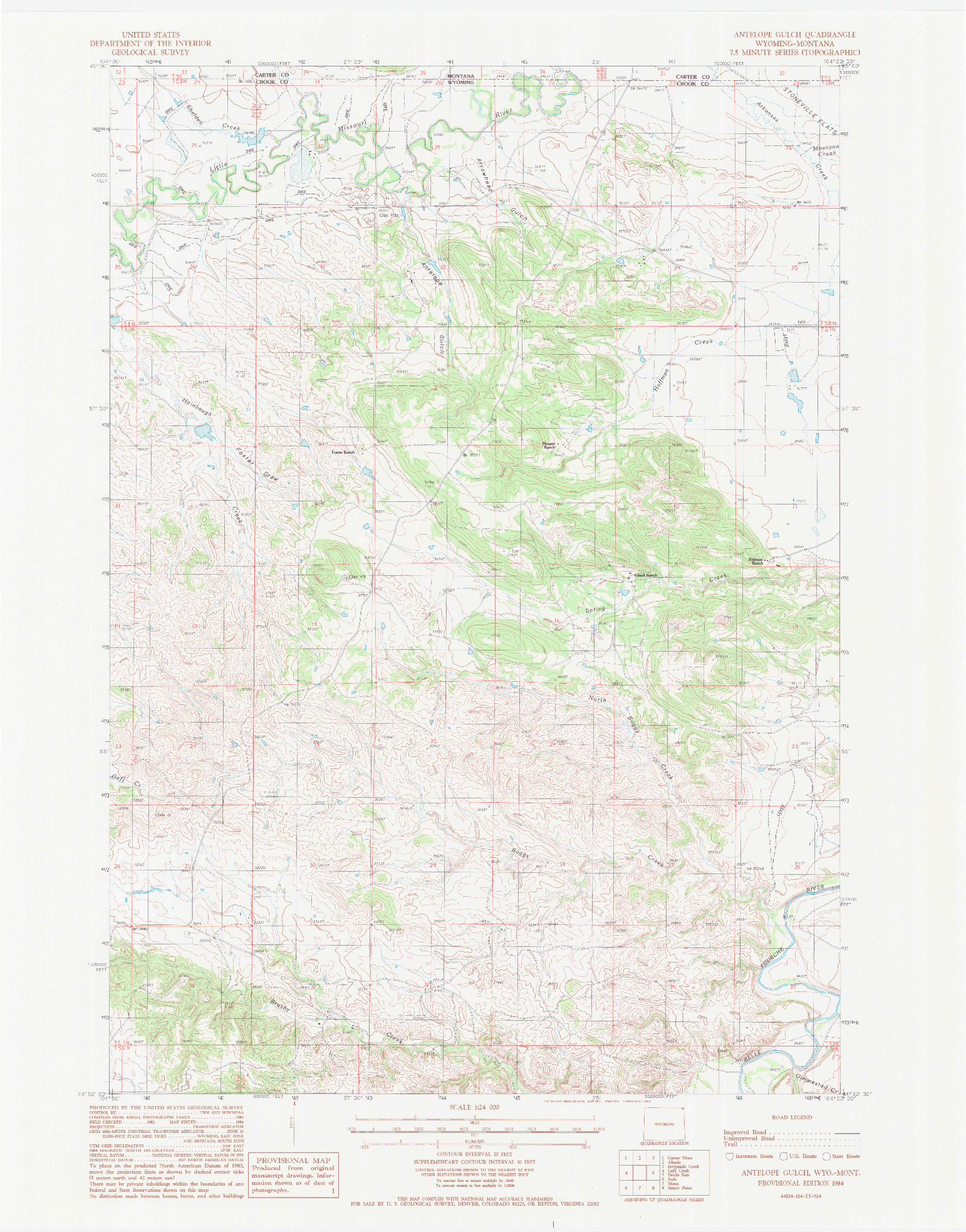 USGS 1:24000-SCALE QUADRANGLE FOR ANTELOPE GULCH, WY 1984