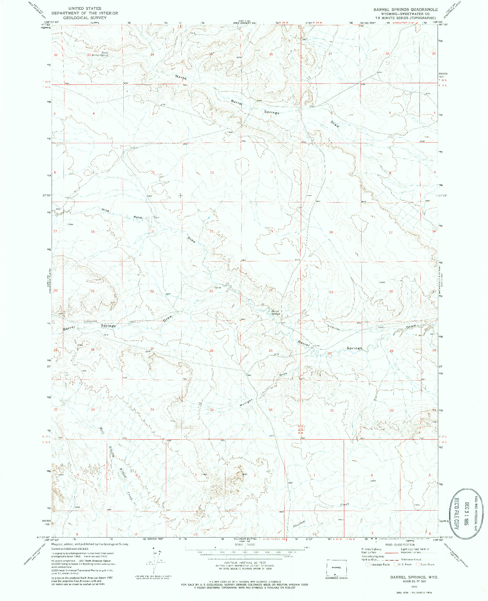 USGS 1:24000-SCALE QUADRANGLE FOR BARREL SPRINGS, WY 1970
