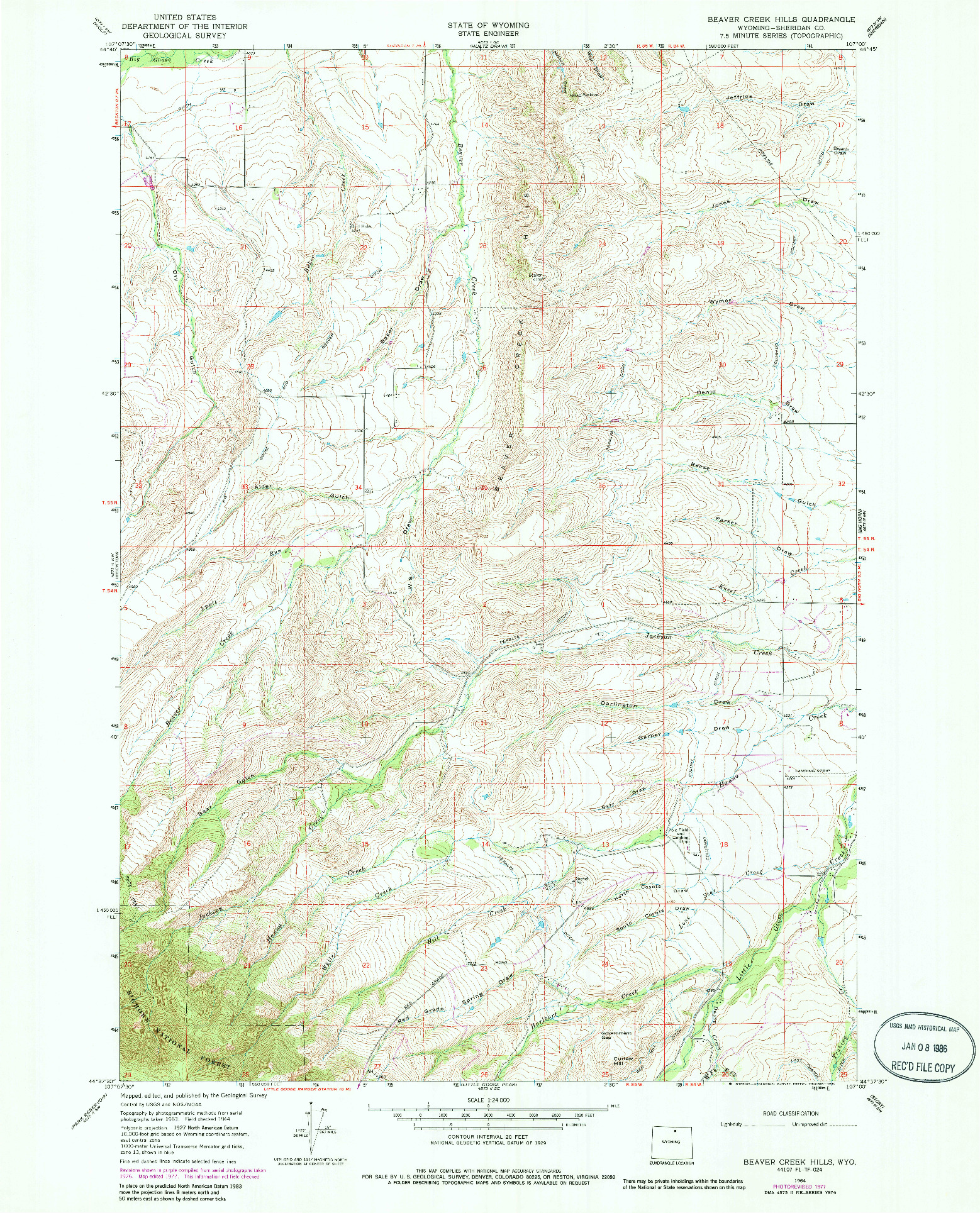 USGS 1:24000-SCALE QUADRANGLE FOR BEAVER CREEK HILLS, WY 1964