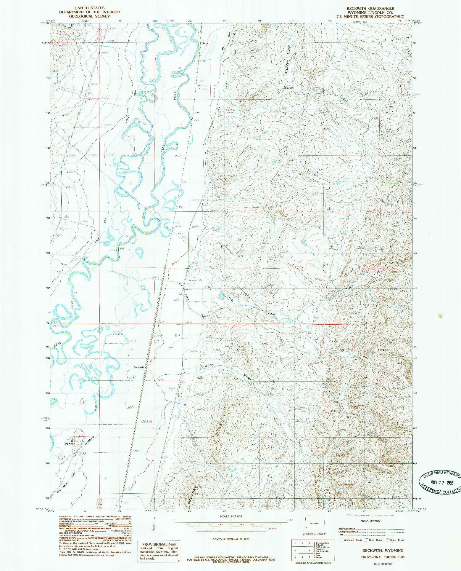 USGS 1:24000-SCALE QUADRANGLE FOR BECKWITH, WY 1985