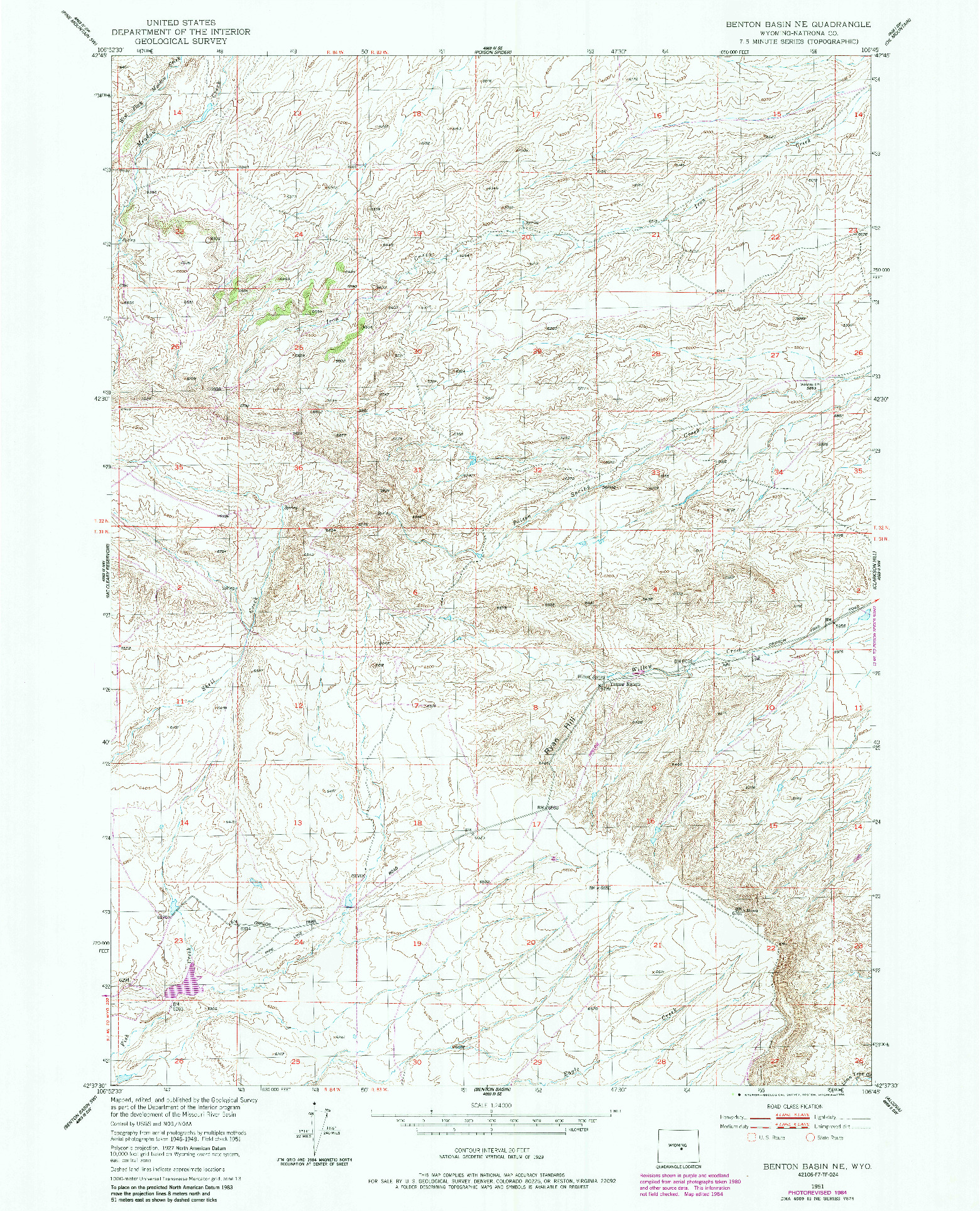 USGS 1:24000-SCALE QUADRANGLE FOR BENTON BASIN NE, WY 1951