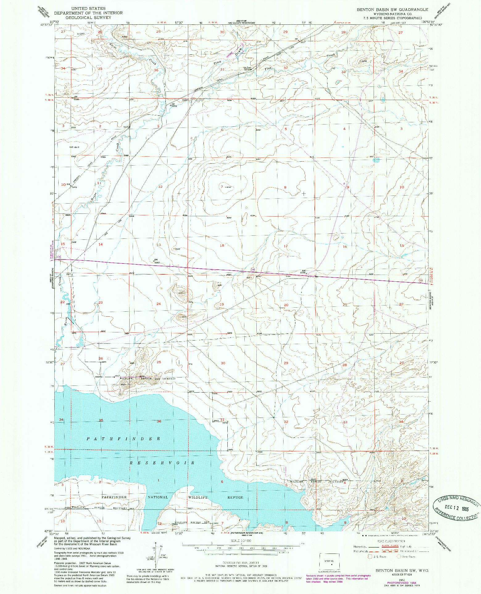 USGS 1:24000-SCALE QUADRANGLE FOR BENTON BASIN SW, WY 1951