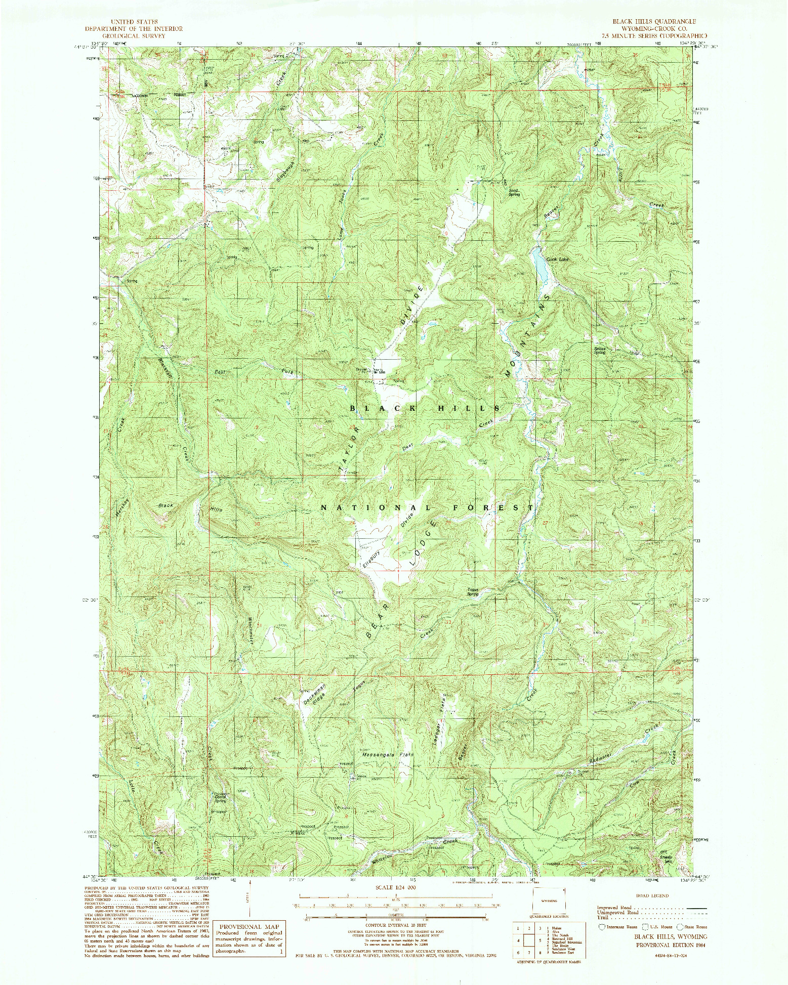 USGS 1:24000-SCALE QUADRANGLE FOR BLACK HILLS, WY 1984