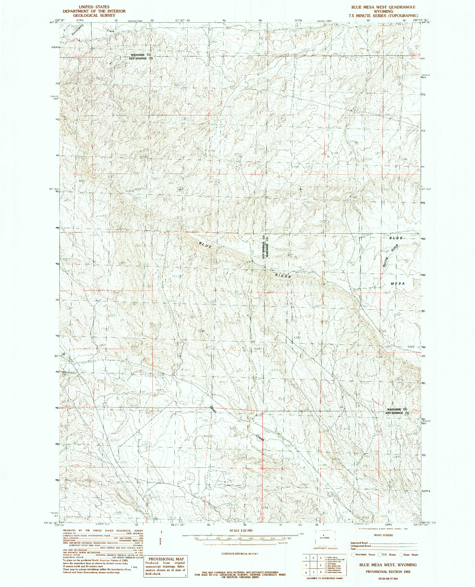 USGS 1:24000-SCALE QUADRANGLE FOR BLUE MESA WEST, WY 1985