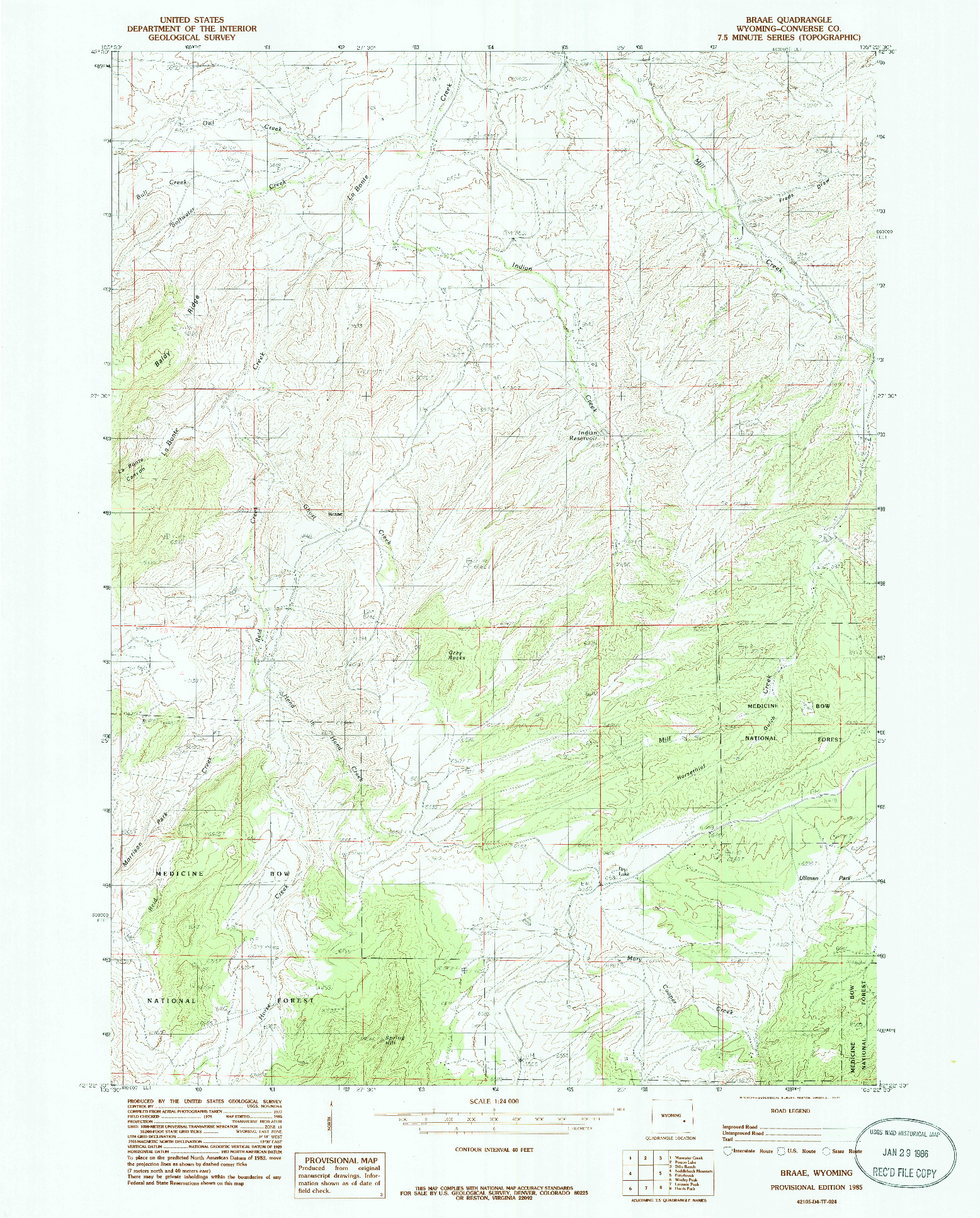 USGS 1:24000-SCALE QUADRANGLE FOR BRAAE, WY 1985