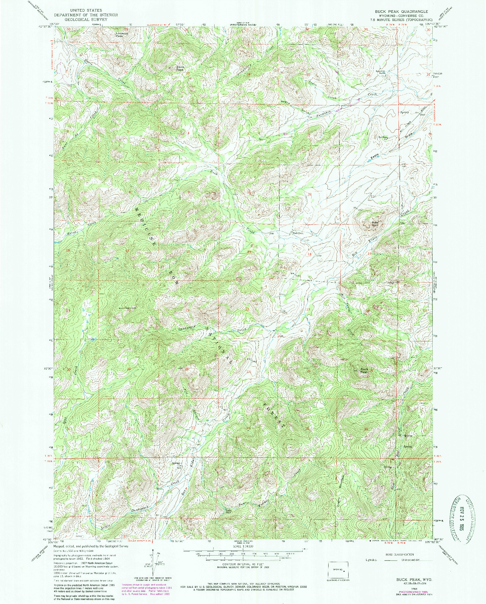 USGS 1:24000-SCALE QUADRANGLE FOR BUCK PEAK, WY 1964