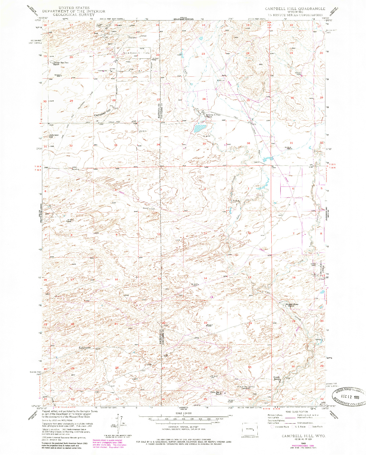 USGS 1:24000-SCALE QUADRANGLE FOR CAMPBELL HILL, WY 1949