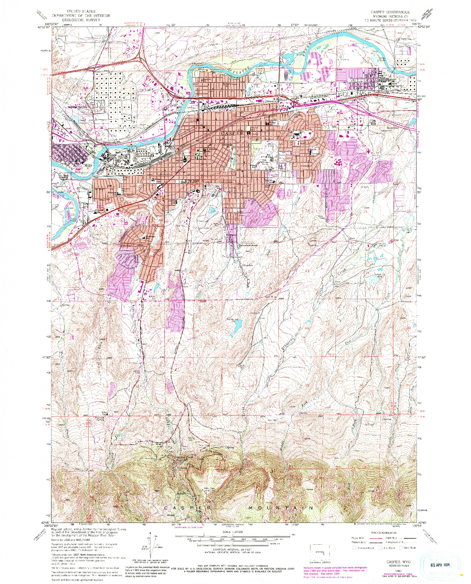 USGS 1:24000-SCALE QUADRANGLE FOR CASPER, WY 1961