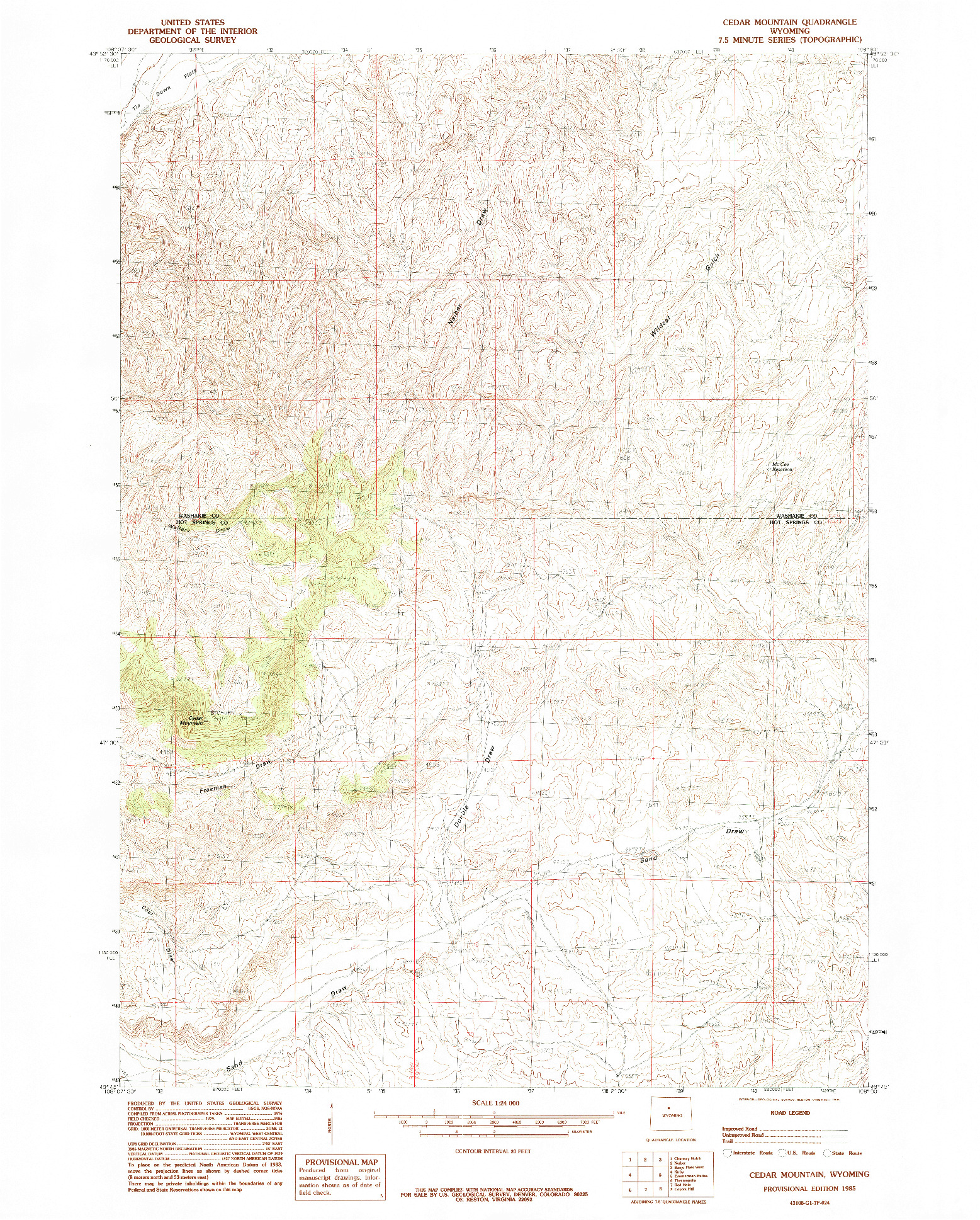 USGS 1:24000-SCALE QUADRANGLE FOR CEDAR MOUNTAIN, WY 1985