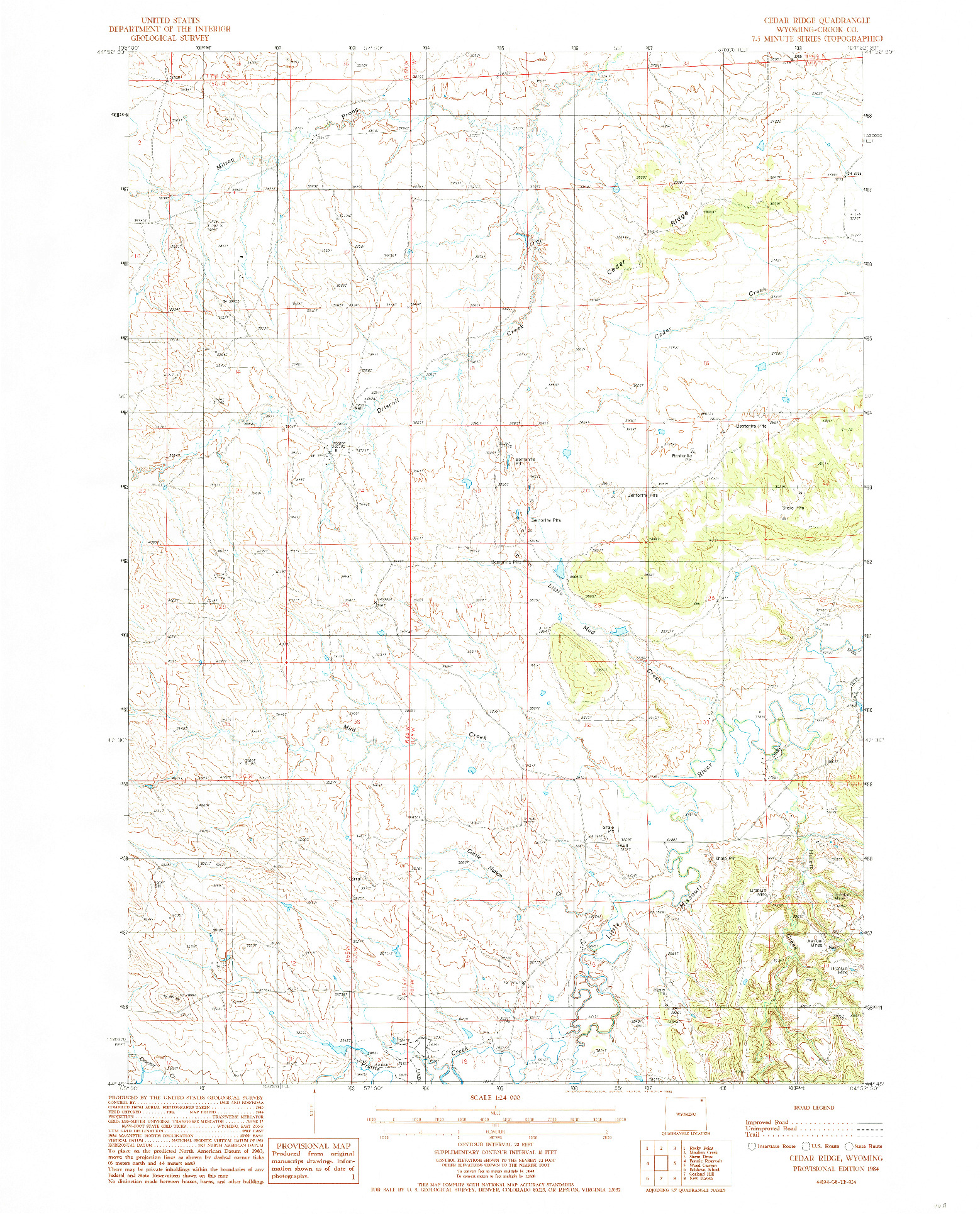 USGS 1:24000-SCALE QUADRANGLE FOR CEDAR RIDGE, WY 1984