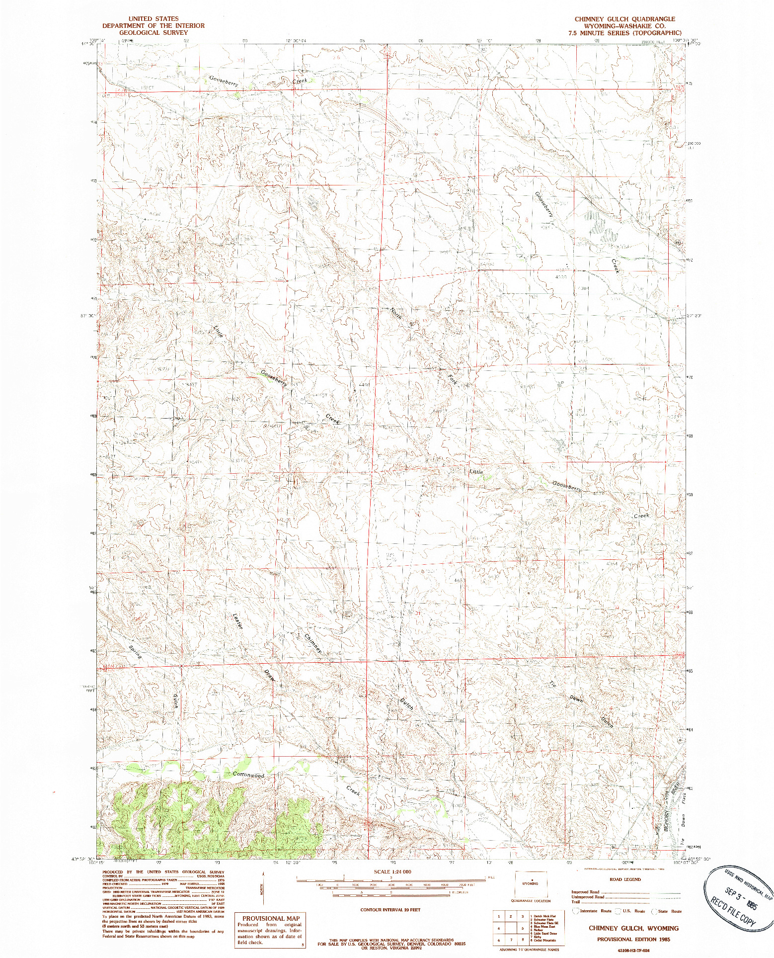 USGS 1:24000-SCALE QUADRANGLE FOR CHIMNEY GULCH, WY 1985