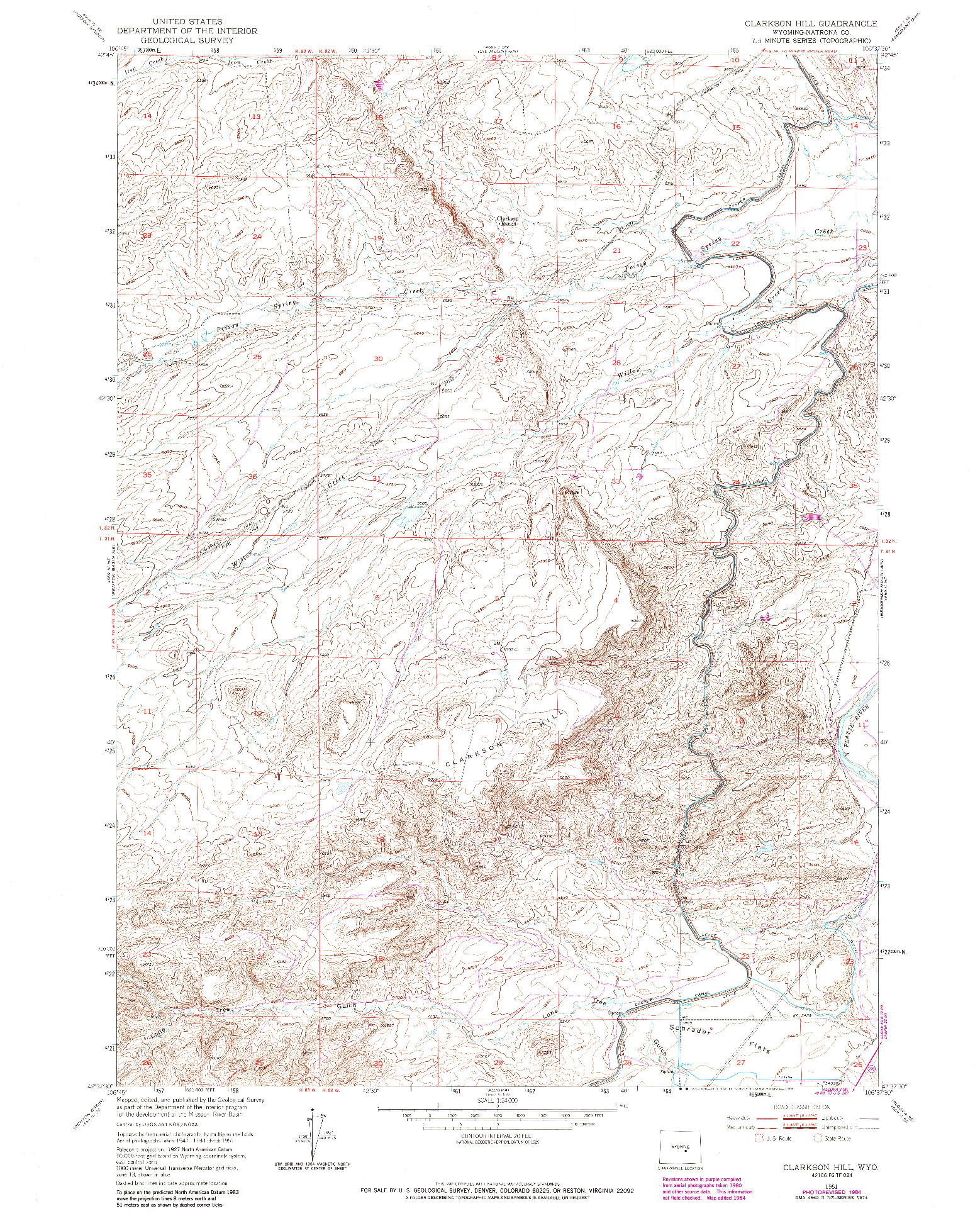 USGS 1:24000-SCALE QUADRANGLE FOR CLARKSON HILL, WY 1951