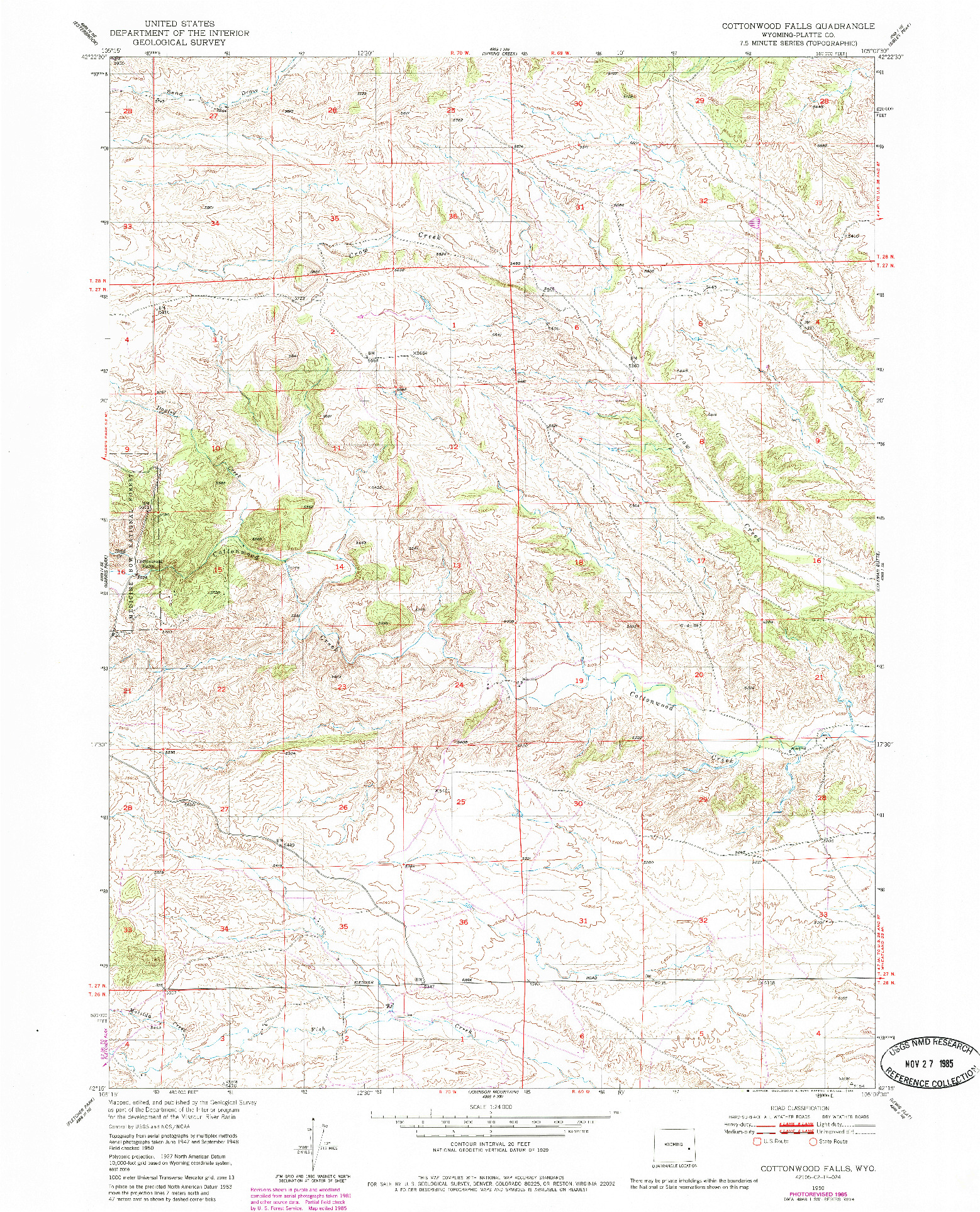 USGS 1:24000-SCALE QUADRANGLE FOR COTTONWOOD FALLS, WY 1950