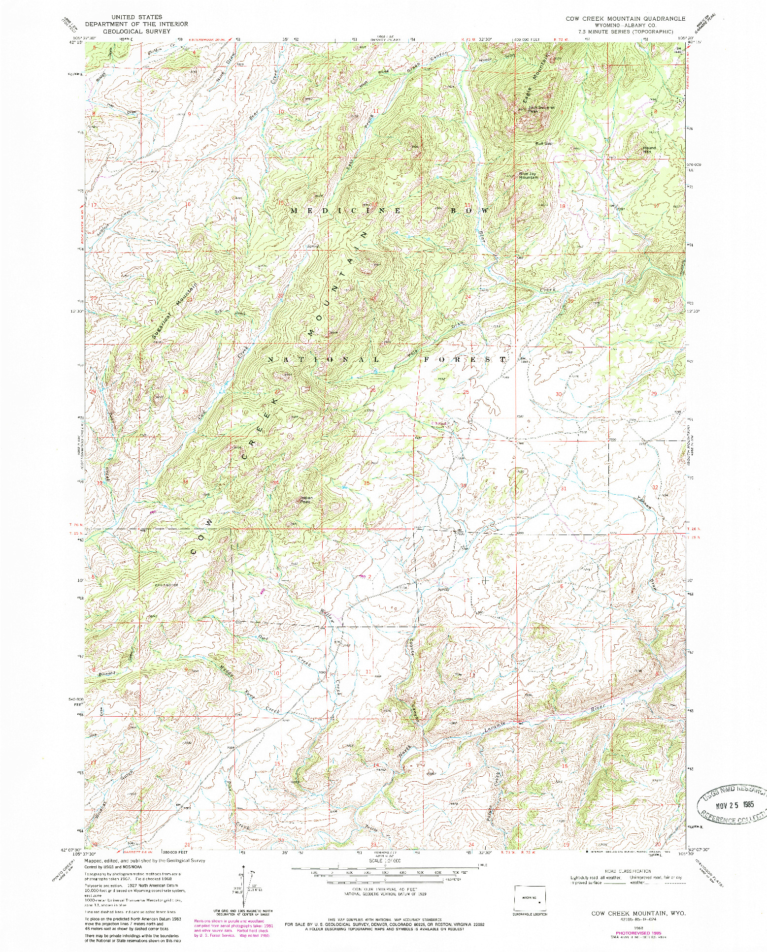 USGS 1:24000-SCALE QUADRANGLE FOR COW CREEK MOUNTAIN, WY 1968