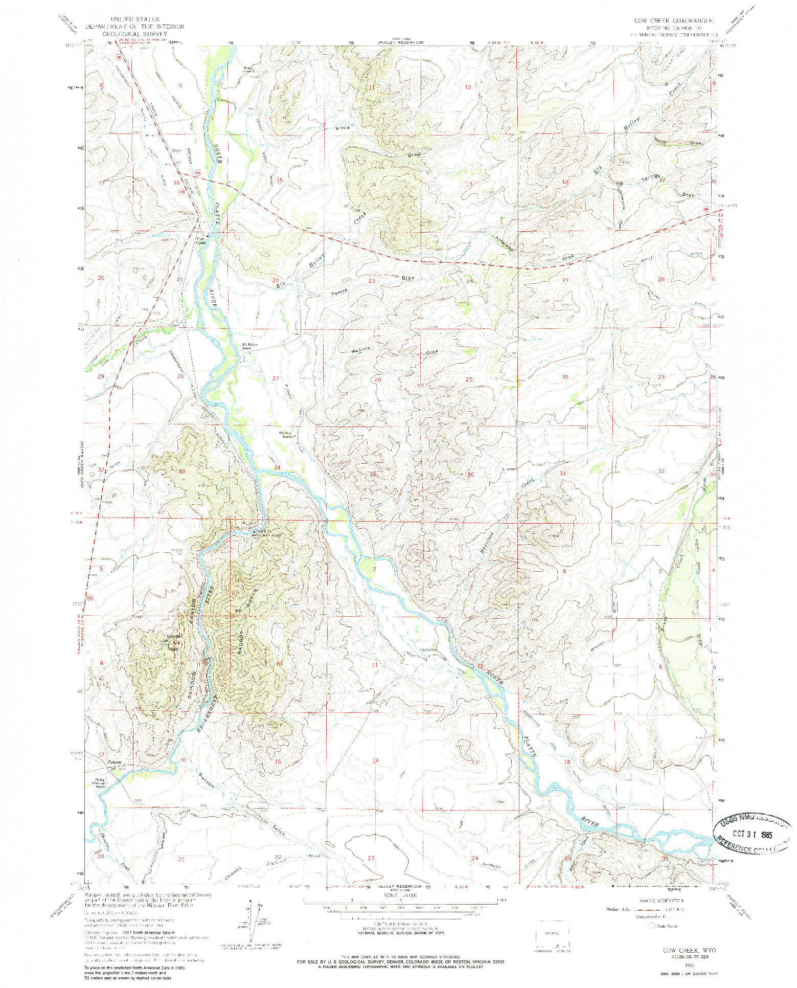 USGS 1:24000-SCALE QUADRANGLE FOR COW CREEK, WY 1961