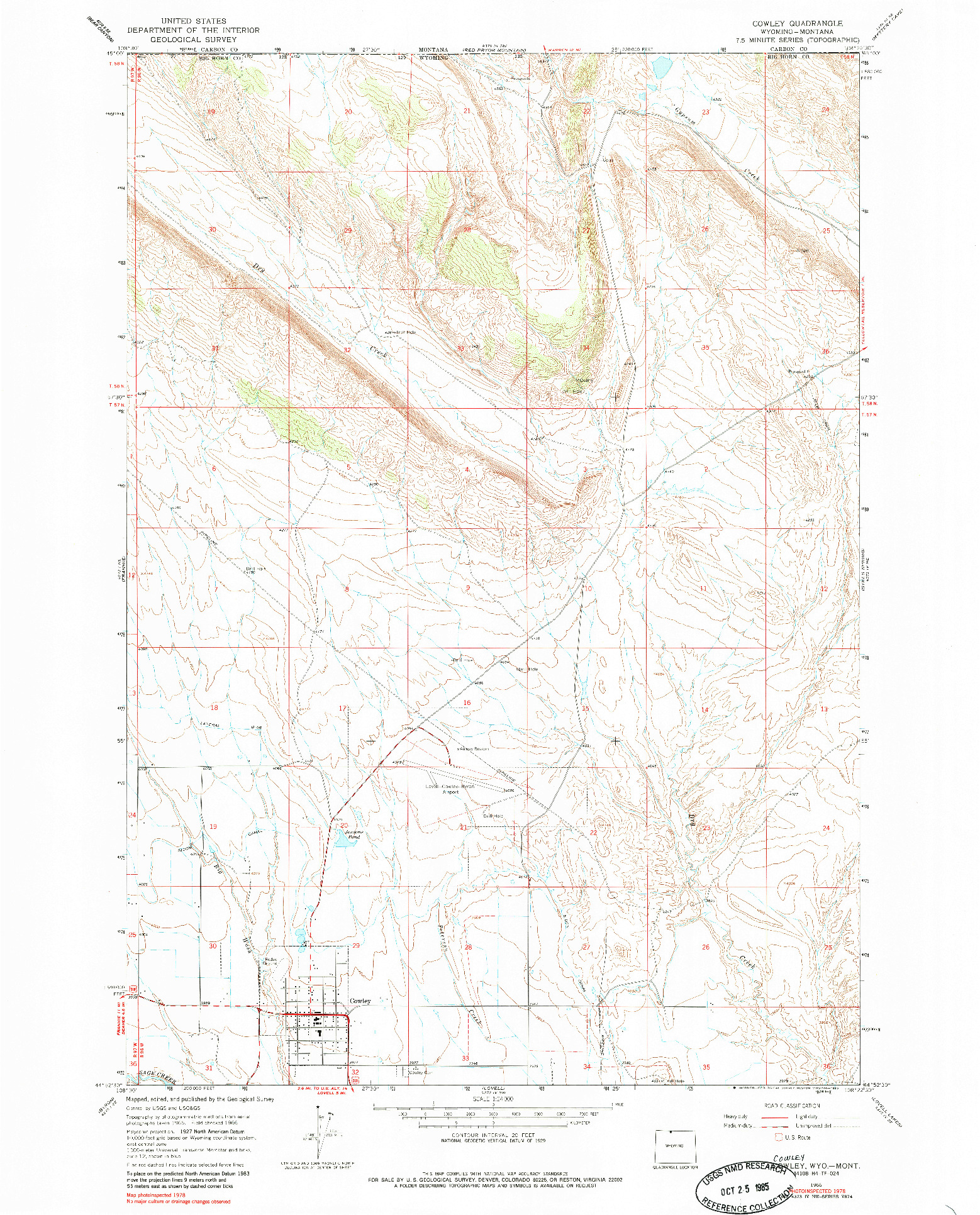 USGS 1:24000-SCALE QUADRANGLE FOR COWLEY, WY 1966