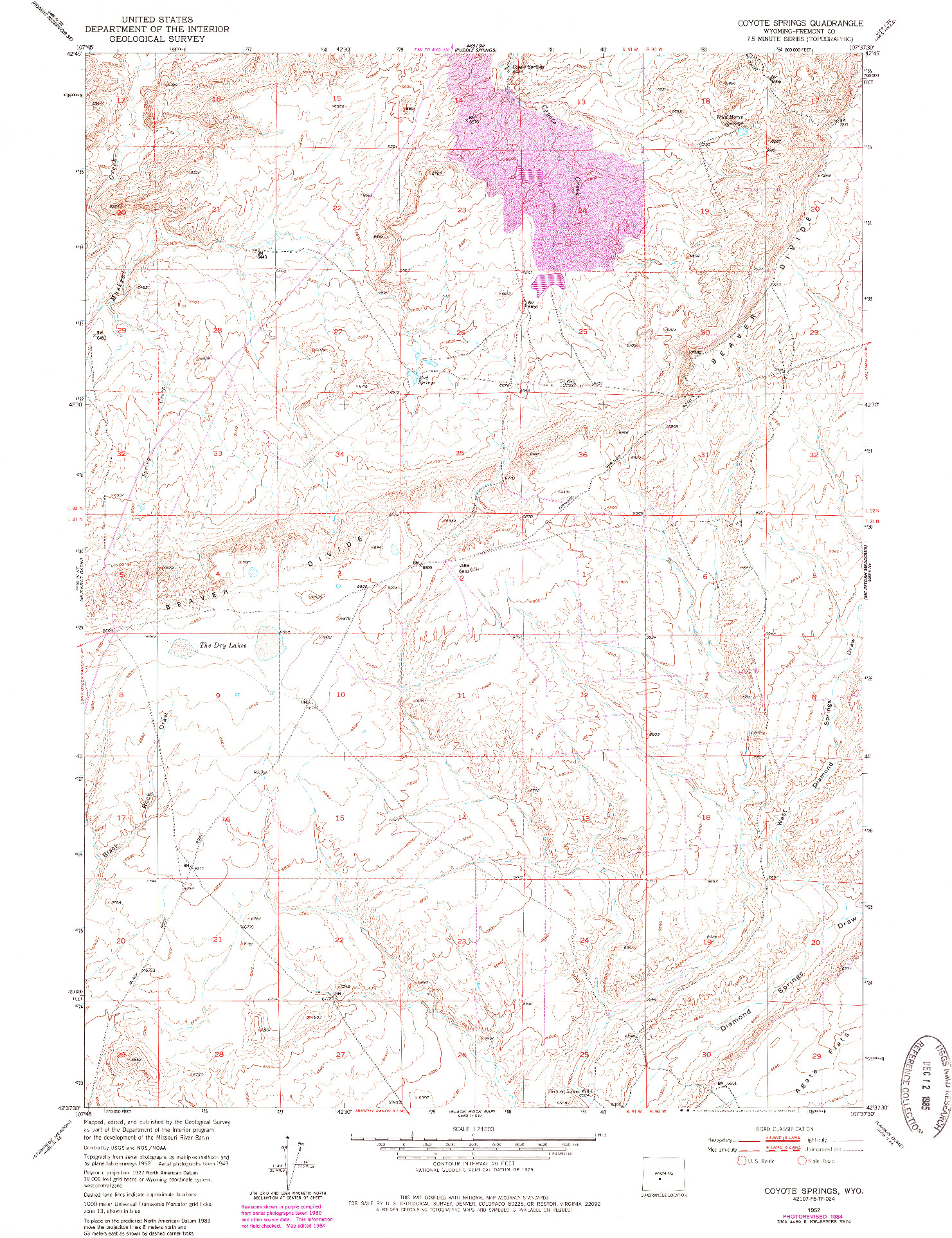 USGS 1:24000-SCALE QUADRANGLE FOR COYOTE SPRINGS, WY 1952