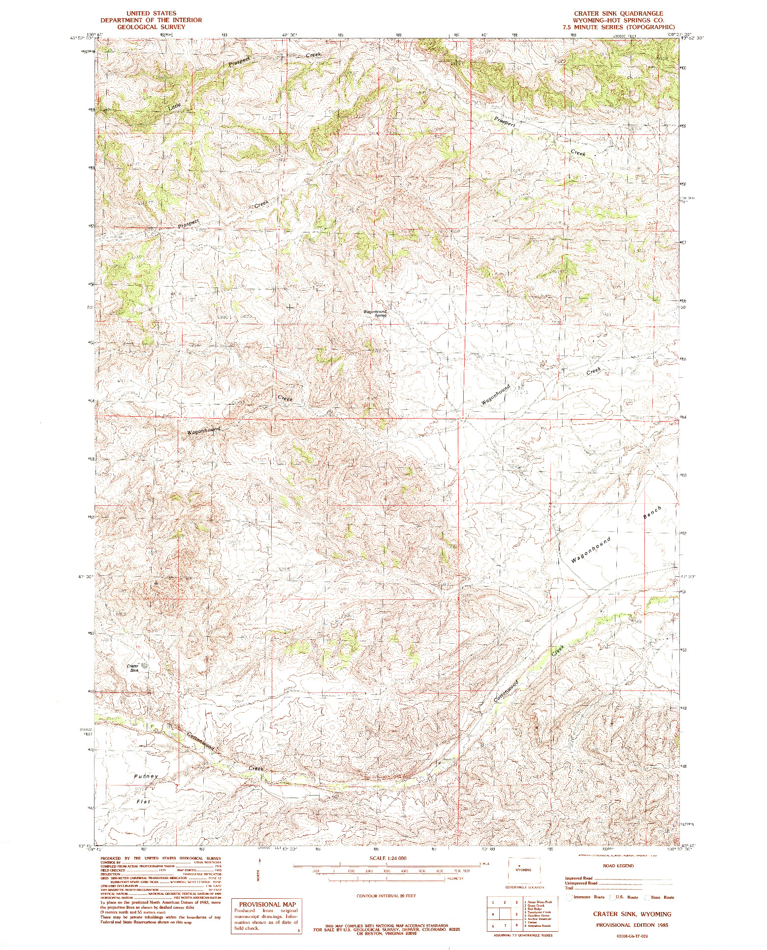 USGS 1:24000-SCALE QUADRANGLE FOR CRATER SINK, WY 1985