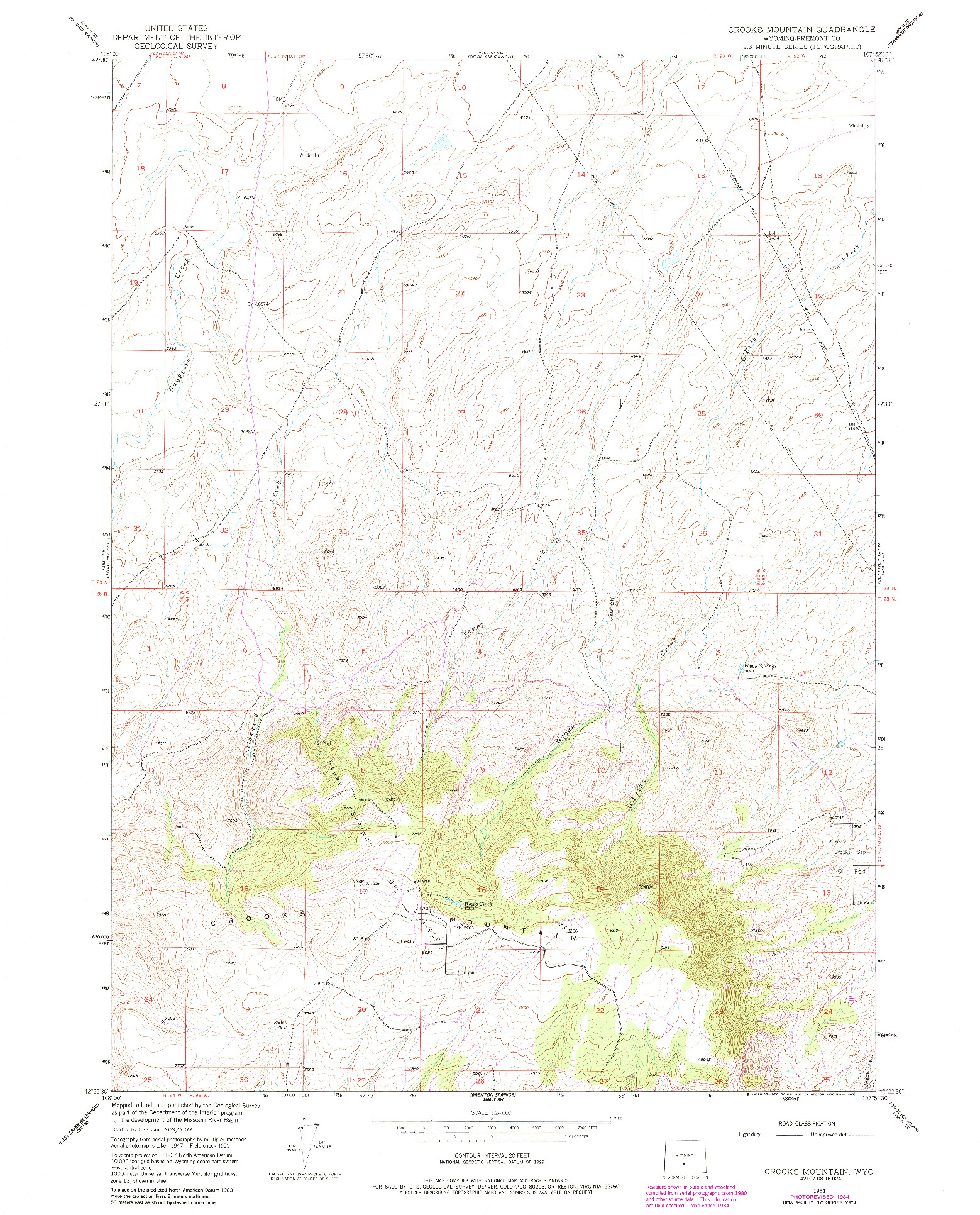 USGS 1:24000-SCALE QUADRANGLE FOR CROOKS MOUNTAIN, WY 1951