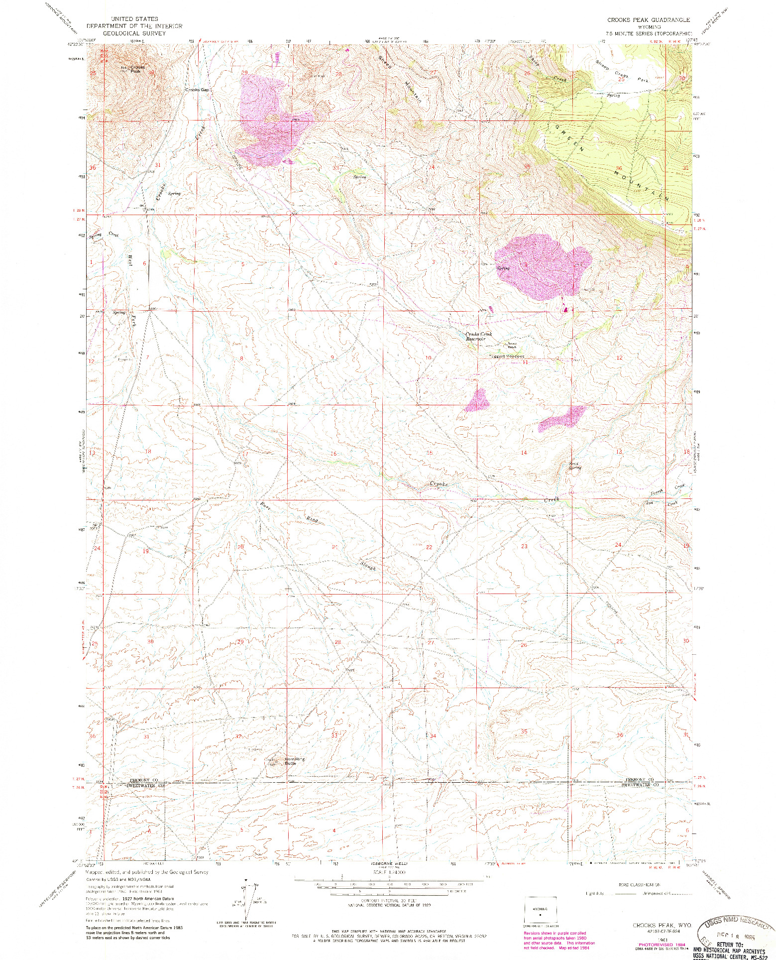 USGS 1:24000-SCALE QUADRANGLE FOR CROOKS PEAK, WY 1961