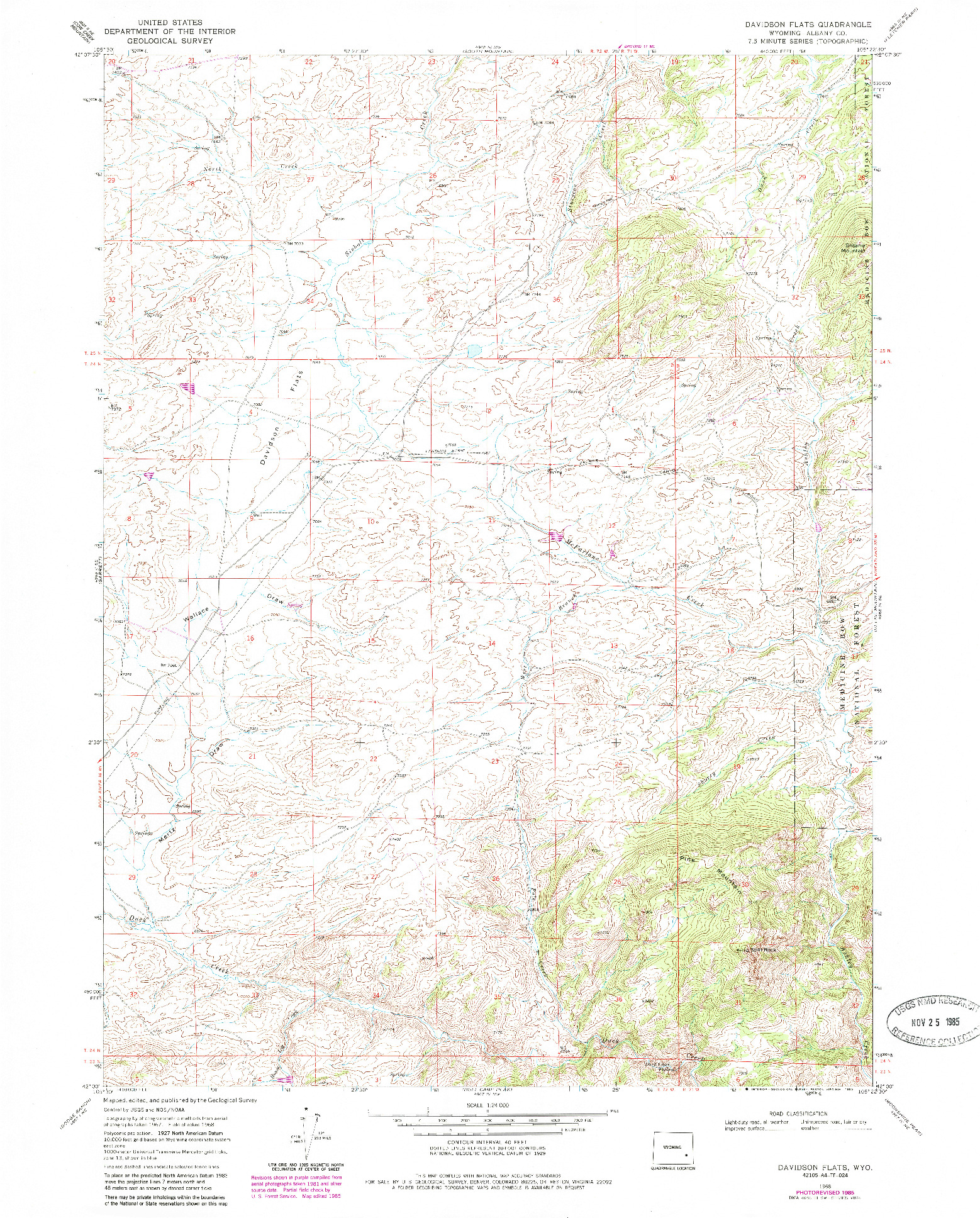 USGS 1:24000-SCALE QUADRANGLE FOR DAVIDSON FLATS, WY 1968