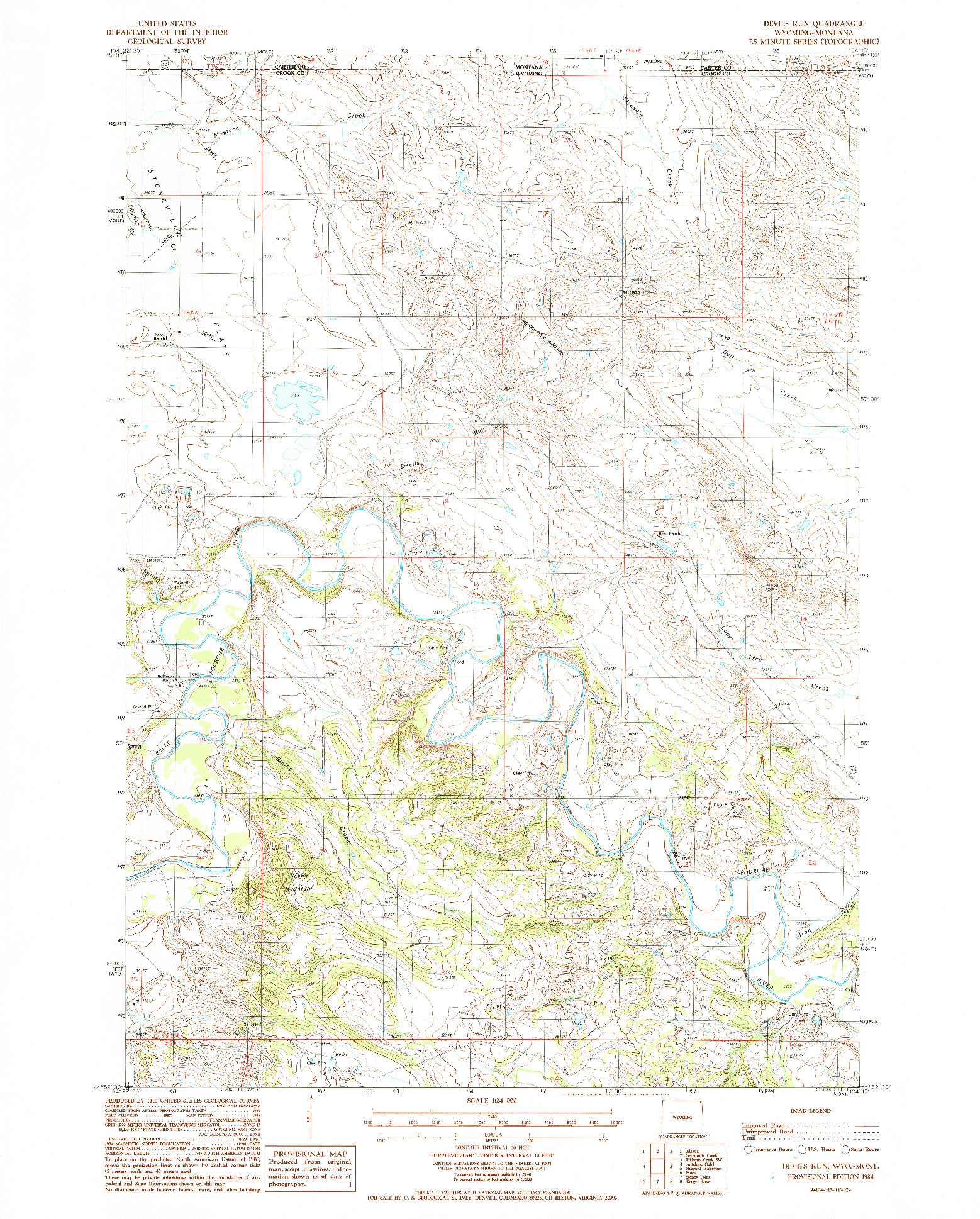 USGS 1:24000-SCALE QUADRANGLE FOR DEVILS RUN, WY 1984