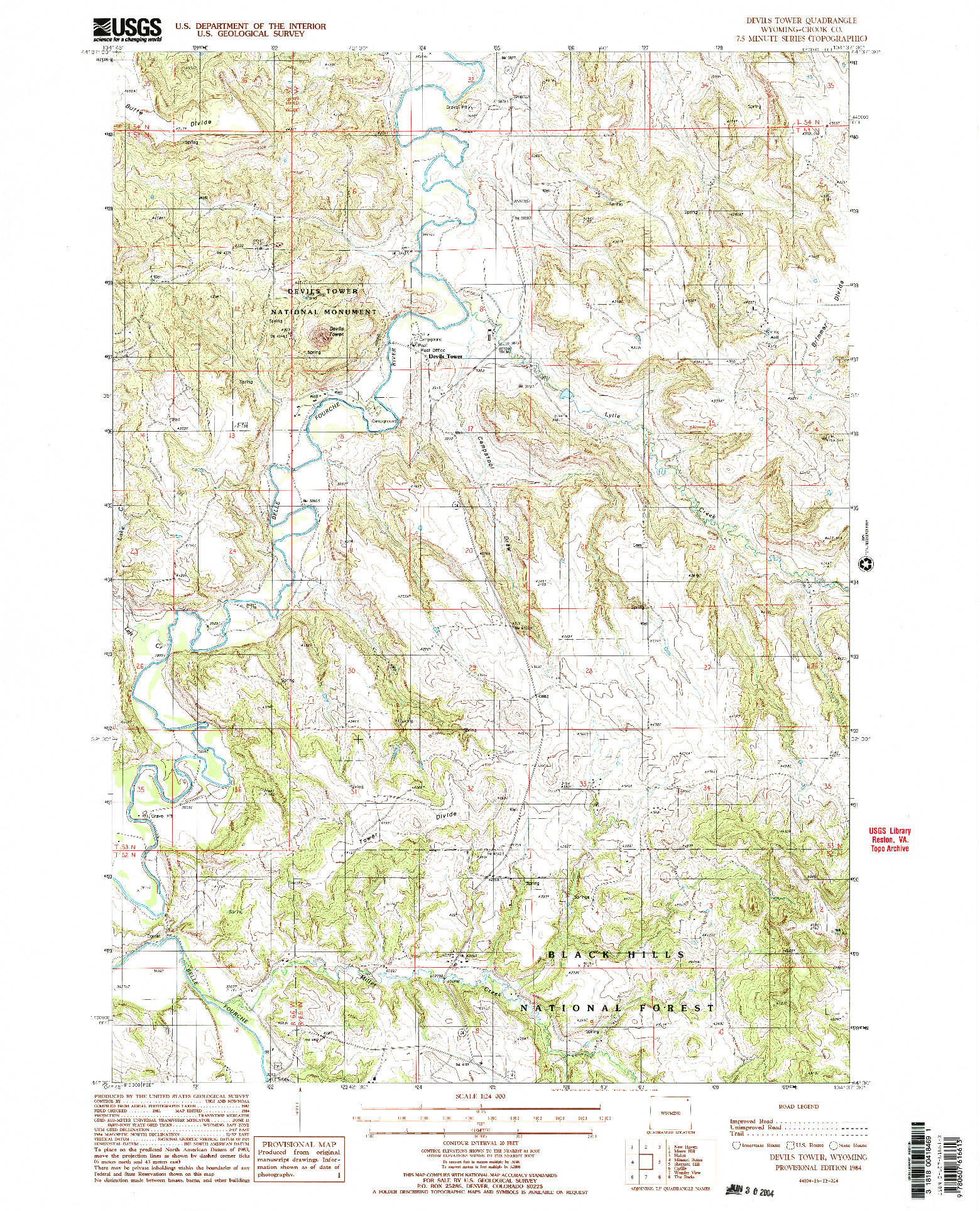 USGS 1:24000-SCALE QUADRANGLE FOR DEVILS TOWER, WY 1984