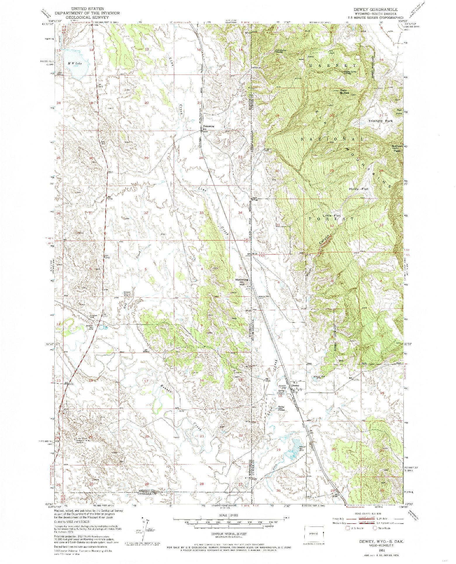 USGS 1:24000-SCALE QUADRANGLE FOR DEWEY, WY 1951