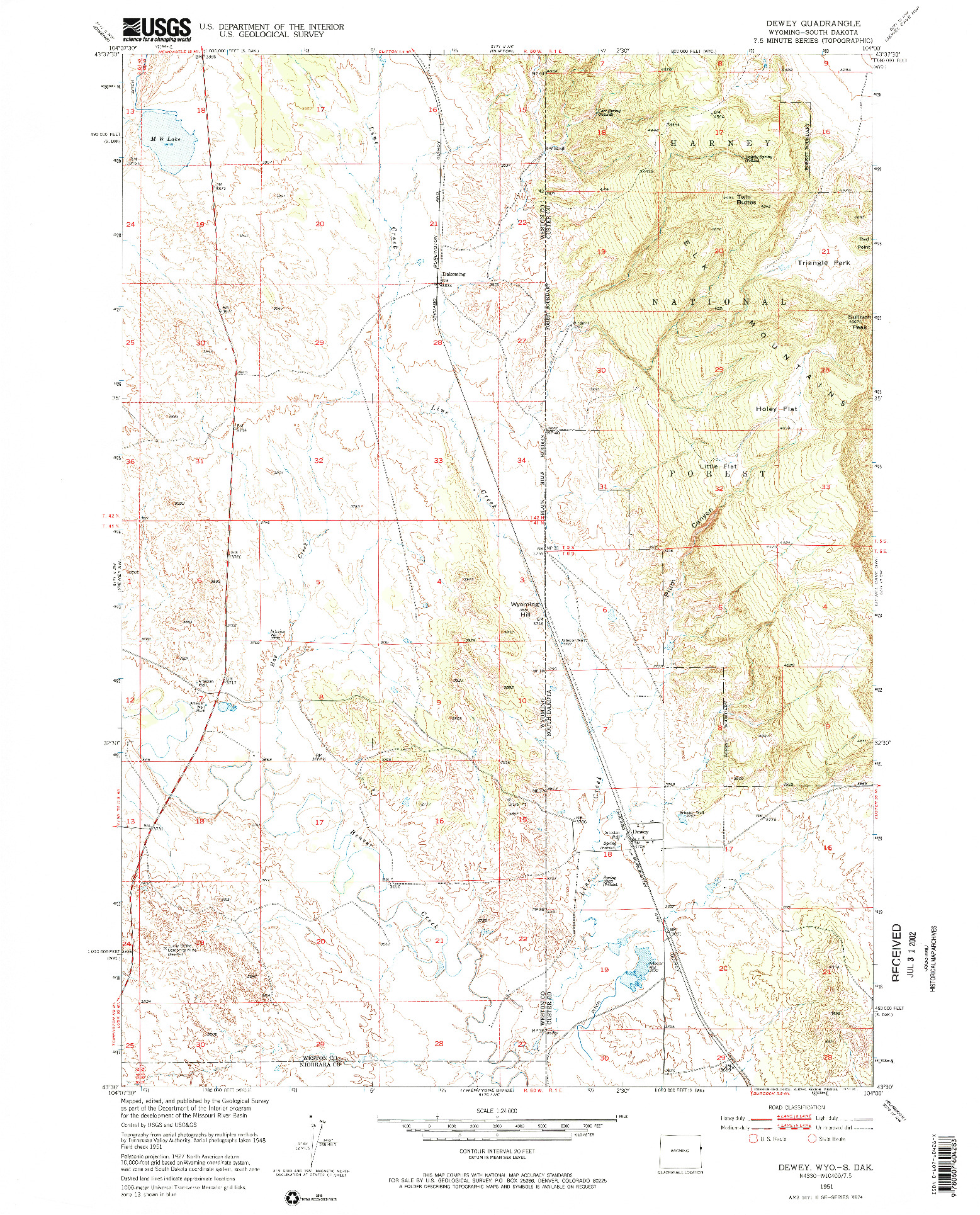 USGS 1:24000-SCALE QUADRANGLE FOR DEWEY, WY 1951